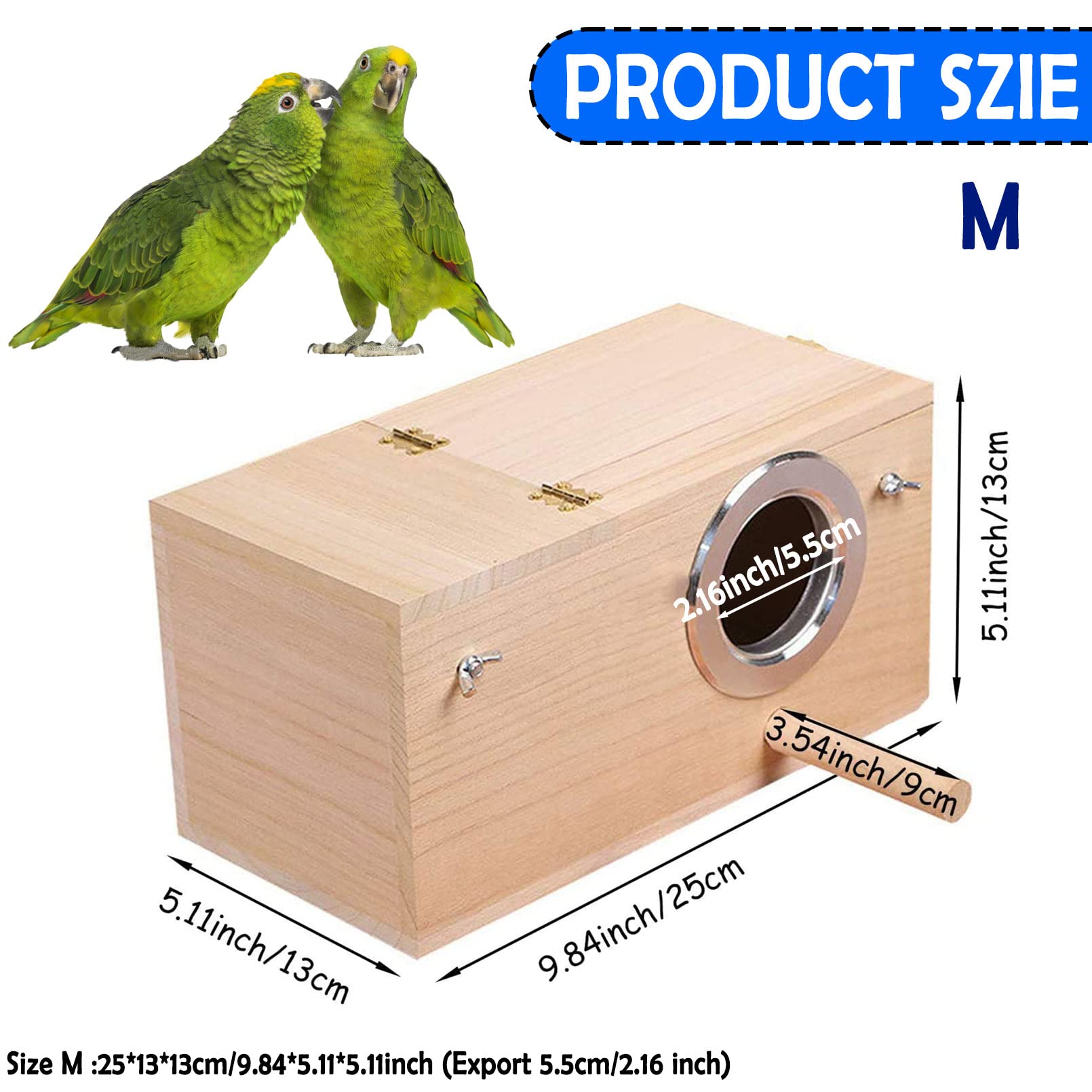 Kathson Parakeet Nest Box Budgie Nesting House Cockatiel Breeding Parrots Mating Box For Lovebirds Small And Medium-Sized Birds（M）