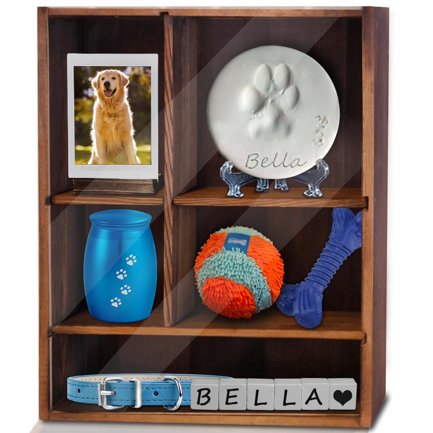 Sofunii Pet Memorial Shadow Box With Shelves For Dogs Or Cats,11 * 14'' Solid Wood Pet Frame Urn Ashes Display Case For As Loss 