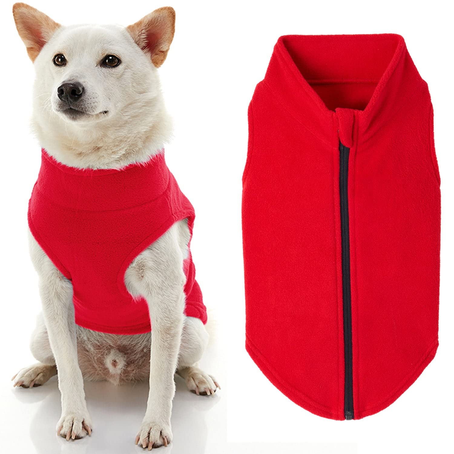 Gooby Zip Up Fleece Dog Sweater - Red, 2X-Large - Warm Pullover Step-In Jacket Without Ring Leash - Winter Clothes For Small And