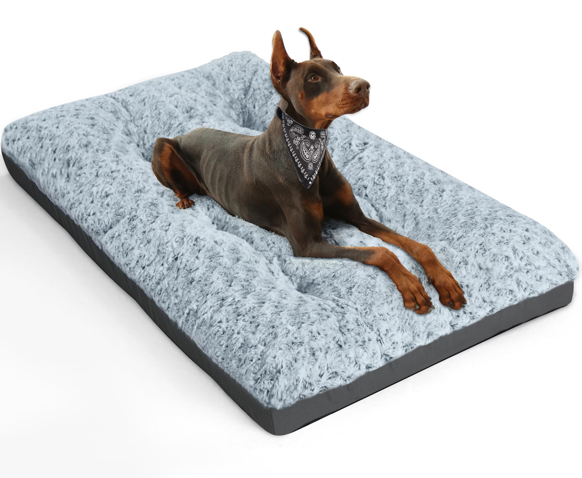Pocblue Deluxe Washable Xl Dog Bed Dog Crate Mat 42 Inch Comfy Fluffy Kennel Pad Anti-Slip For Dogs Up To 90 Lbs, 42' X 28', Grey