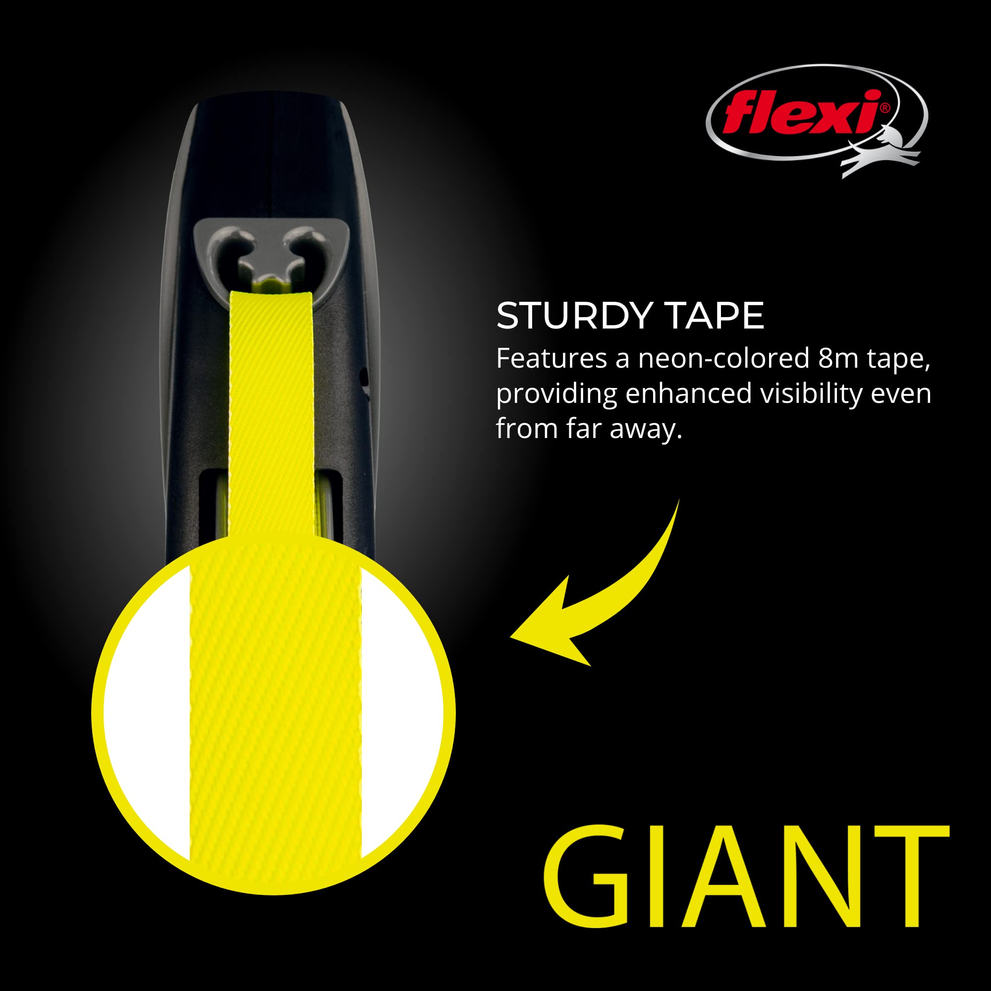 Flexi Giant Tape Retractable Dog Leashes For Medium Dogs Upto 55 Lbs. – 26 Ft., Black | Tangle Free Pet Walking Leash With One-Handed Brake, Pause, Lock|German Quality Product