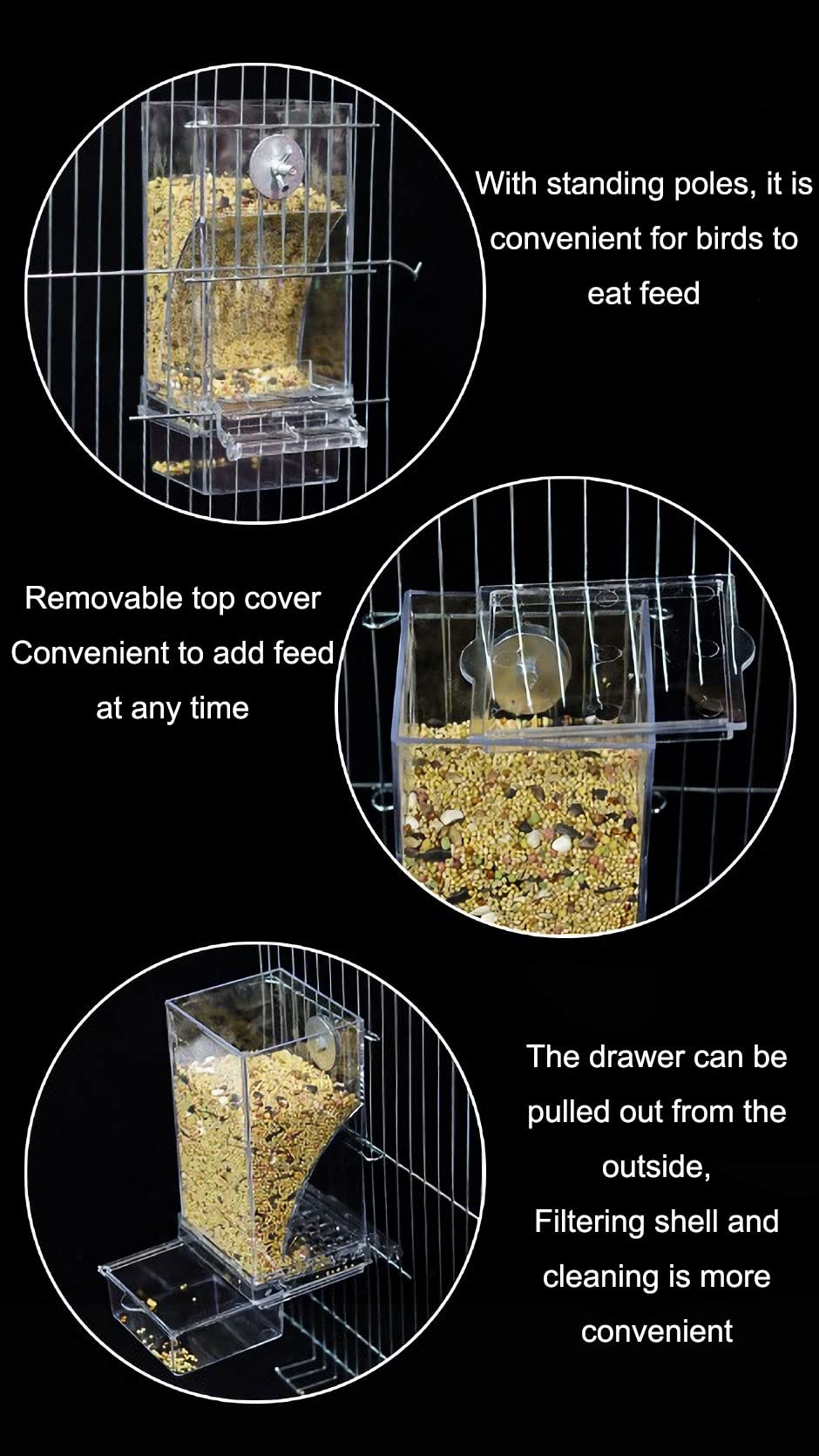 Automatic Bird Feeder,No Mess Bird Feeder,Bird Cage Feeder Bird Cage Accessories for Parakeet Canary Cockatiel Finch (Transparen