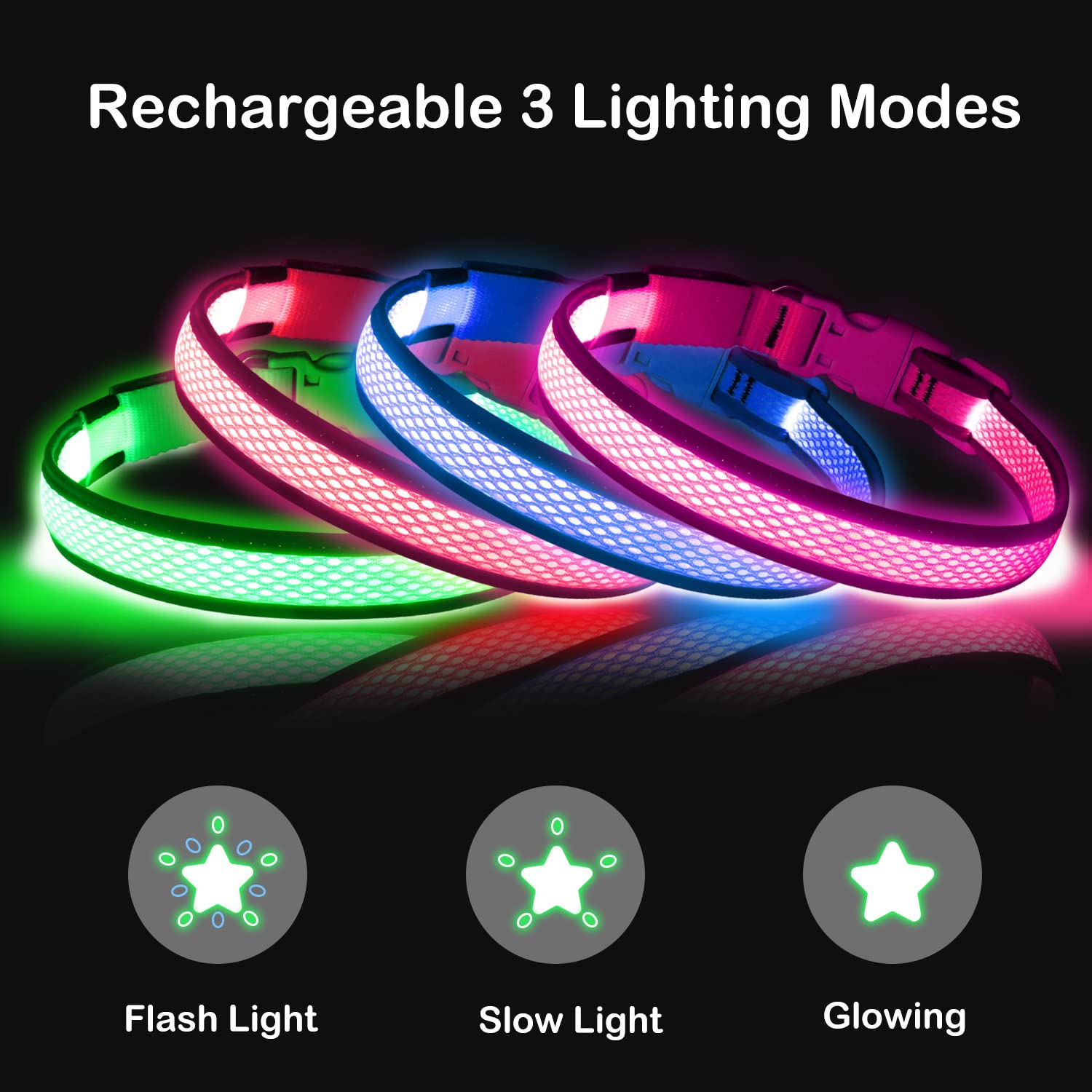 Flashseen Led Dog Collar, Usb Rechargeable Light Up Dog Collar Lights, Adjustable Comfortable Soft Mesh Safety Dog Collar For Small, Medium, Large Dogs(Small, Ruby Red)