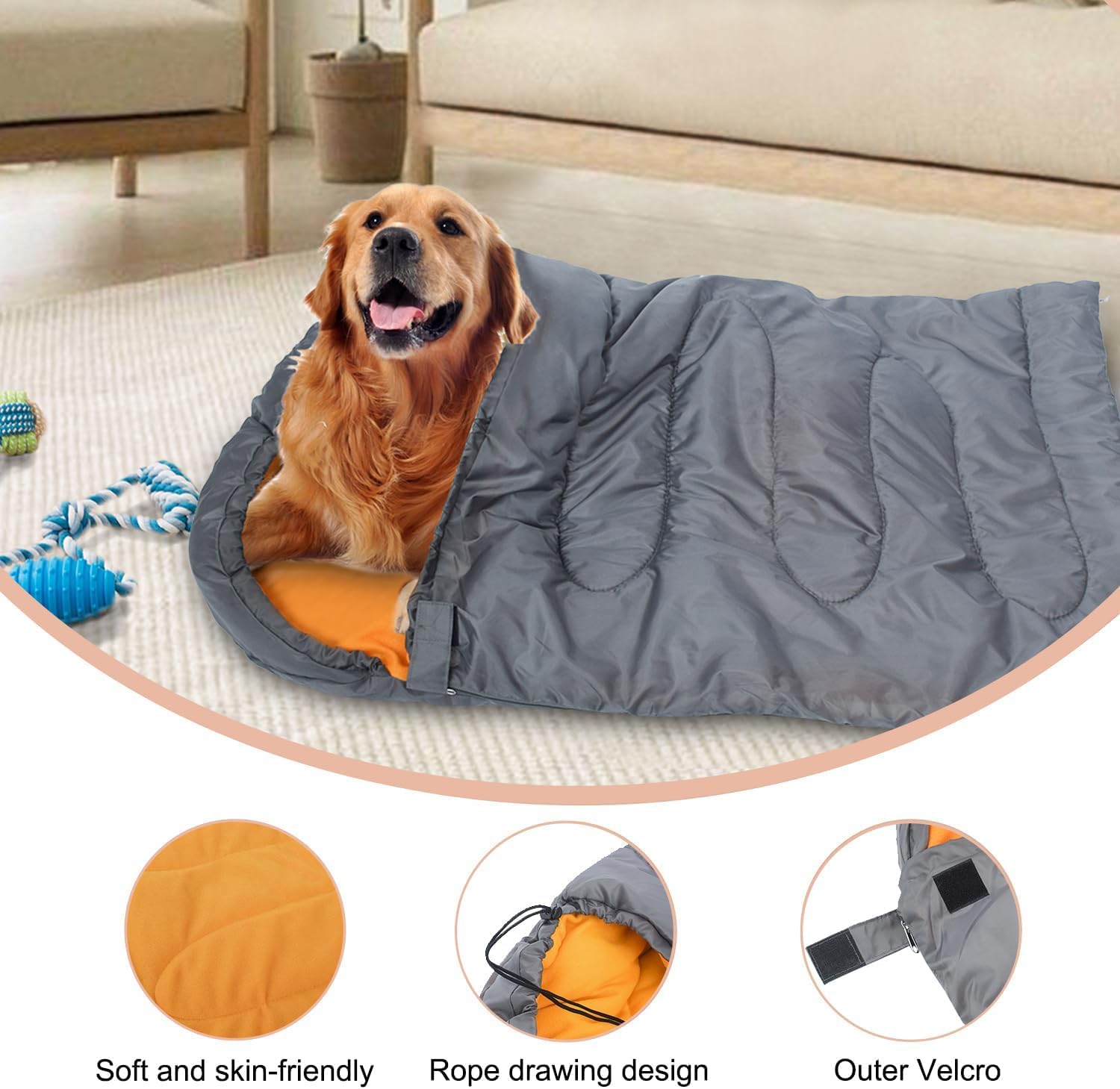 Dog Sleeping Bag Waterproof Warm Packable Dog Bed Mat With Storage Bag For Indoor Outdoor Travel Camping Hiking Backpacking(Grey