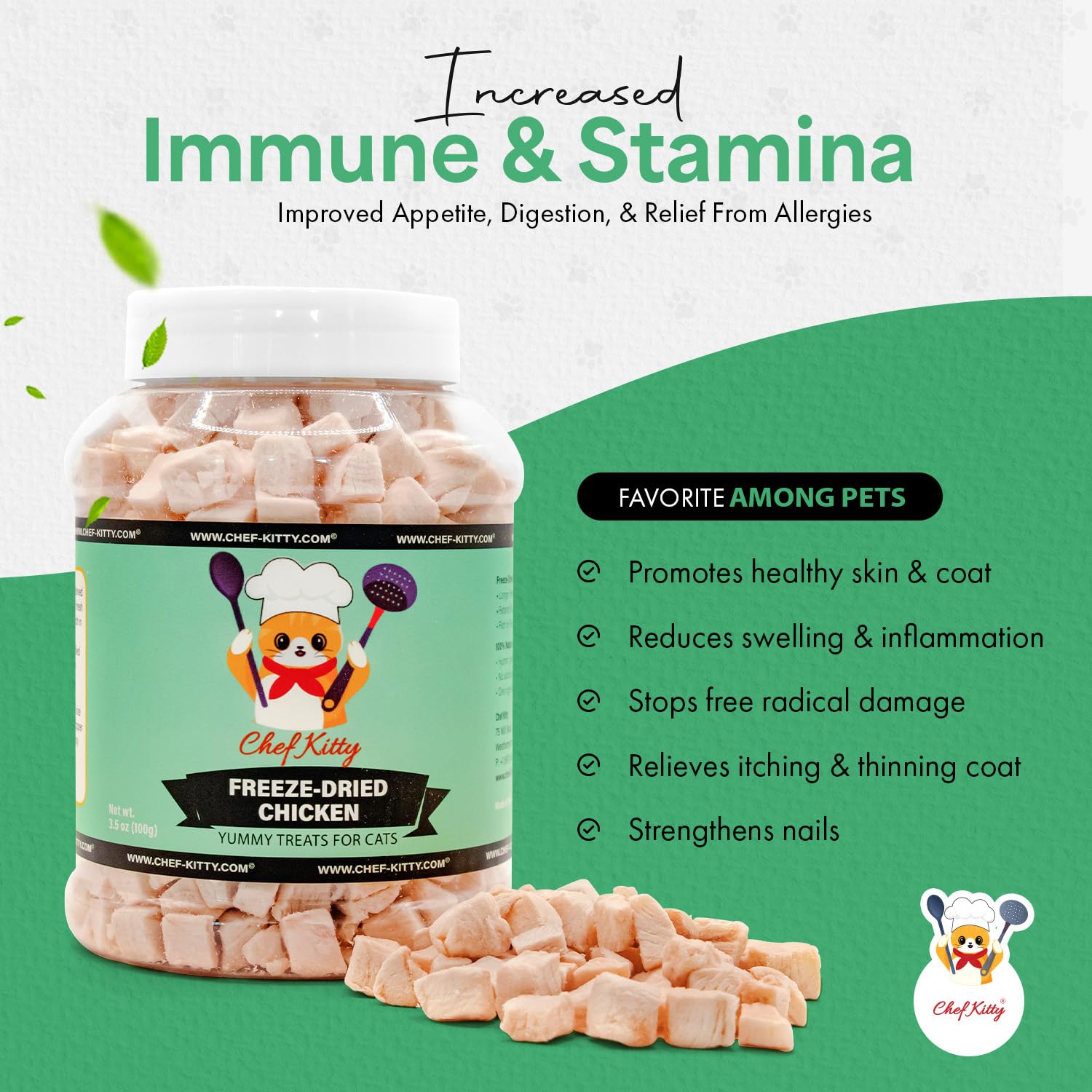 Chef Kitty Freeze-Dried Chicken Treats for Cats & Dogs - 100% Human Grade, Single Ingredient, High-Protein, Healthy Snack - No A