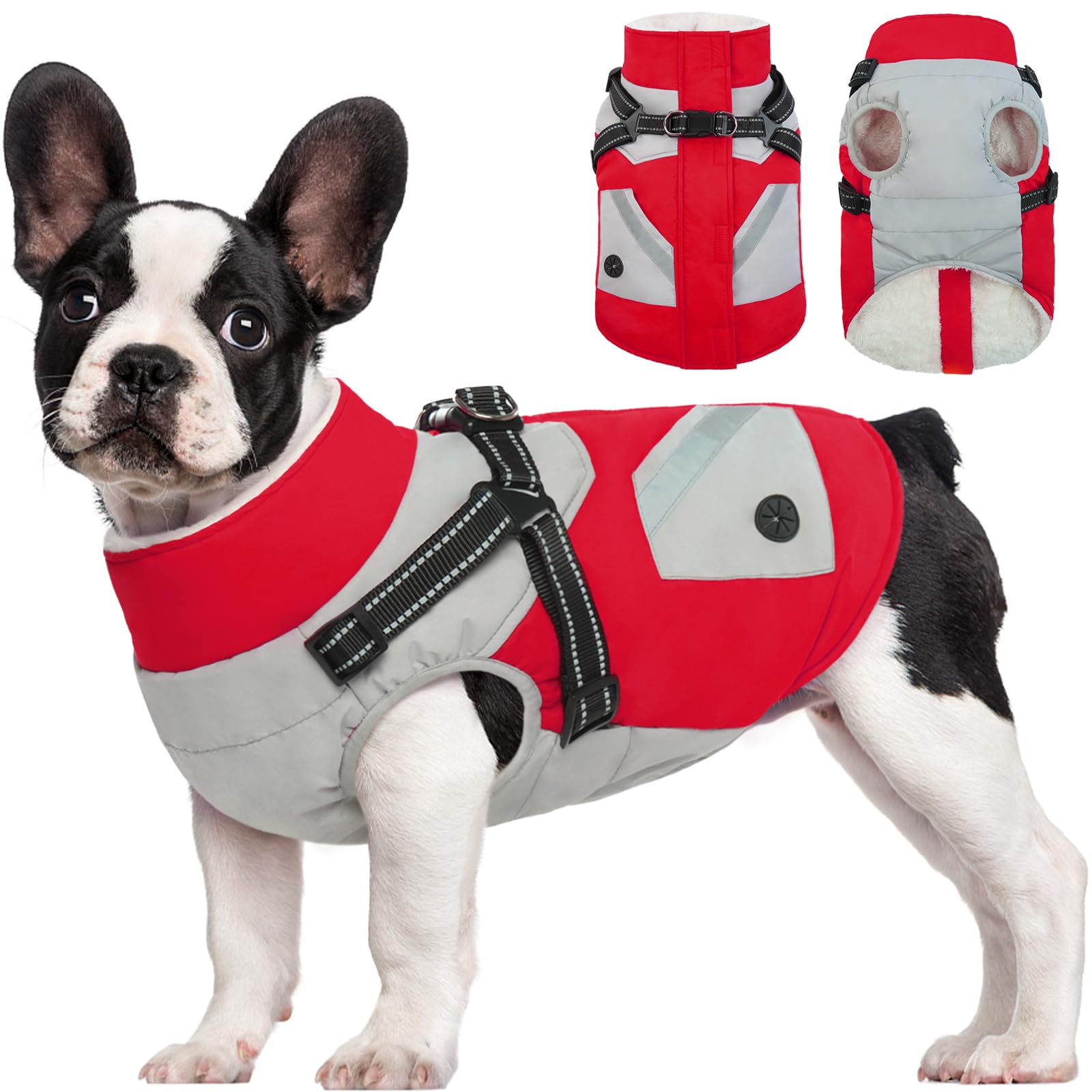 Fuamey Dog Jacket - Waterproof Winter Coat With Zipper - Reflective Vest For Medium Dogs - Red