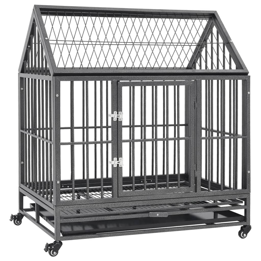 Vidaxl Dog Cage With Wheels And Roof Steel 36.2''X24.4''X41.7''