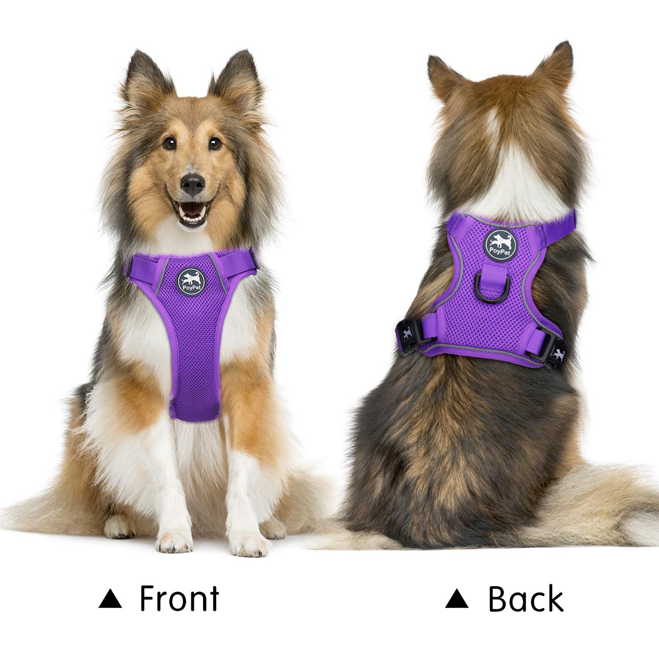 Poypet Reflective Soft Breathable Mesh Dog Harness No Choke Double Padded Vest Adjustable(Purple,Xl)