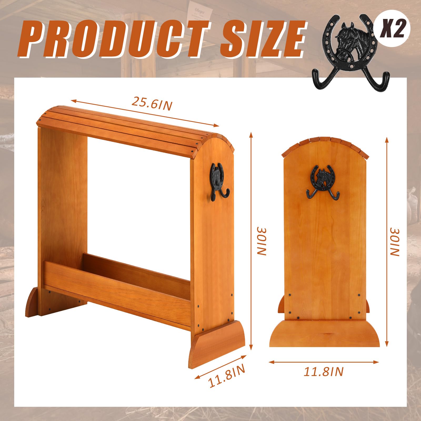 Threehoney Pine Wood Saddle Rack for Western Saddles, Heavy Duty with 2 Hooks, Model MII-Threehoney-1088, Black