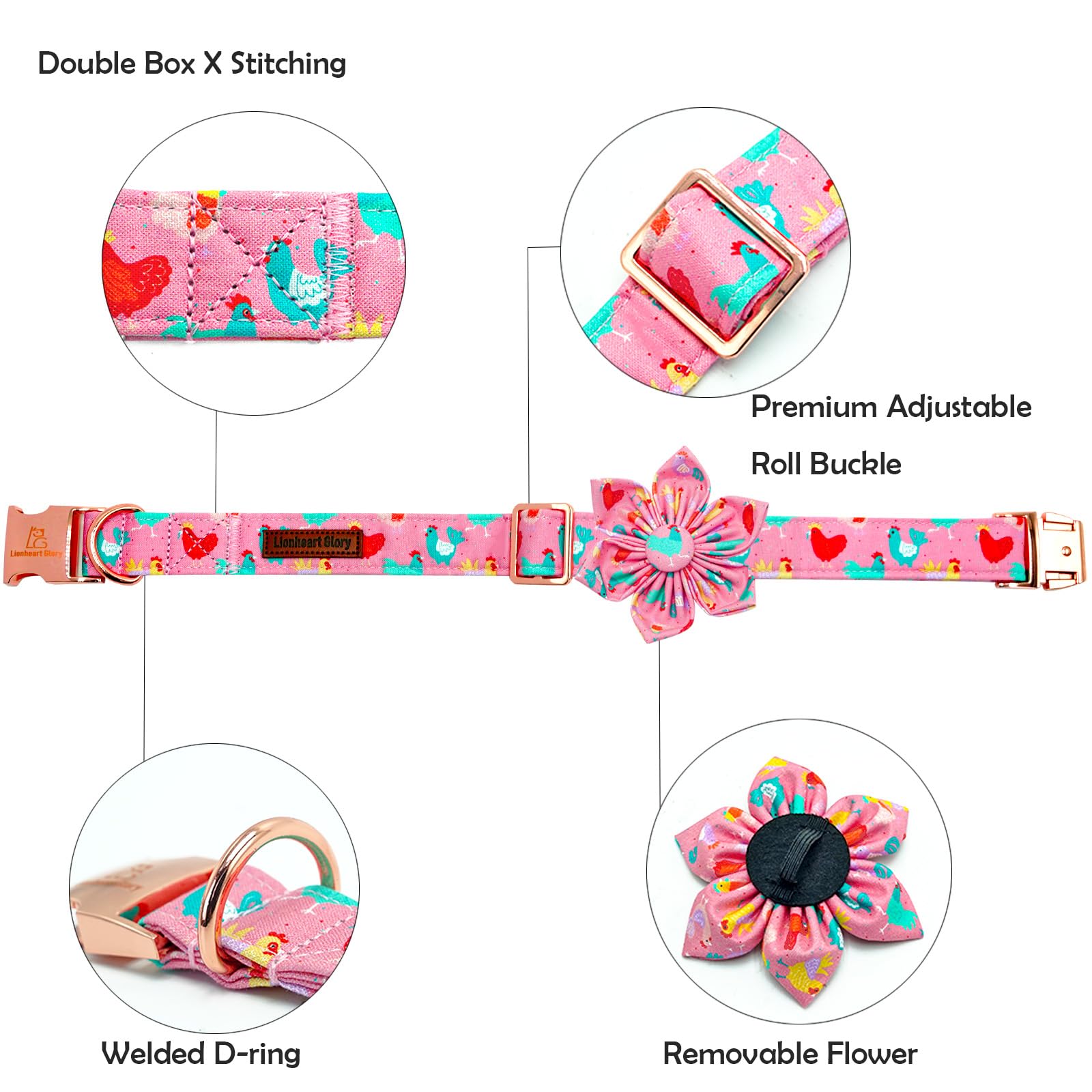 Lionheart Glory Easter Day Dog Collar With Flower Dog Collar For Medium Dogs, Easter Chickens Colorful Dog Flower Collars Spring