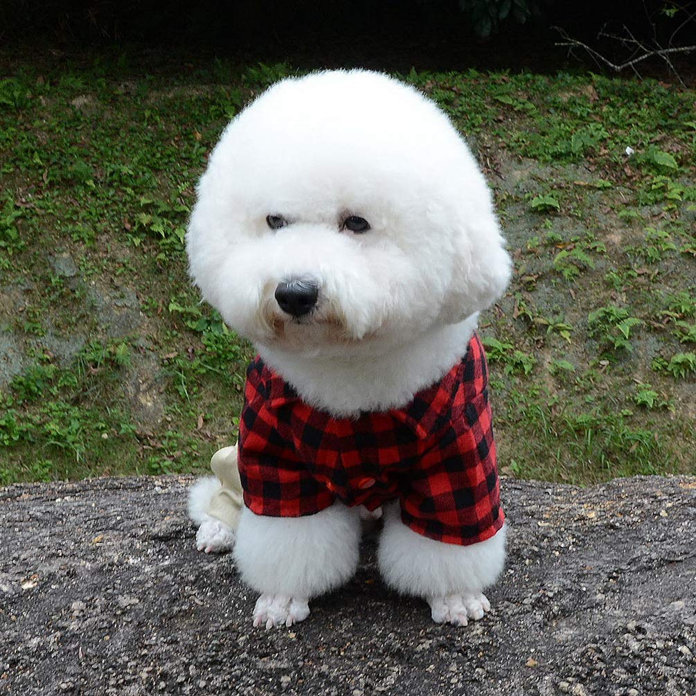Smalllee_Lucky_Store Pet Clothes For Small Dog Cat Red Plaid Shirts Sweater With Khaki Overalls Pants Jumpsuit Outfits L