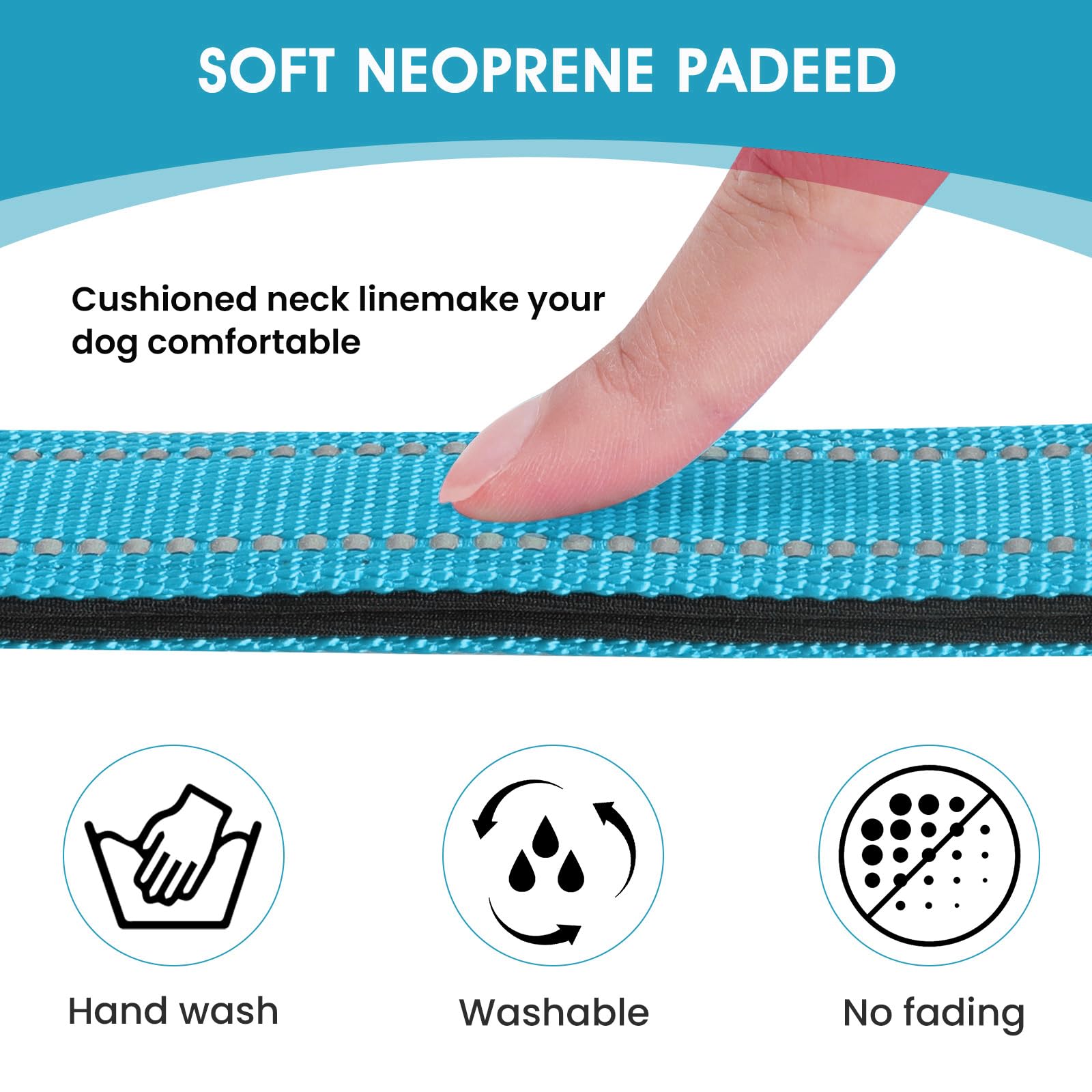 Penseepet Reflective Dog Collar Padded With Soft Neoprene Breathable Quick Release Basic Dog Collars For Medium Dogs Sky Blue Boy