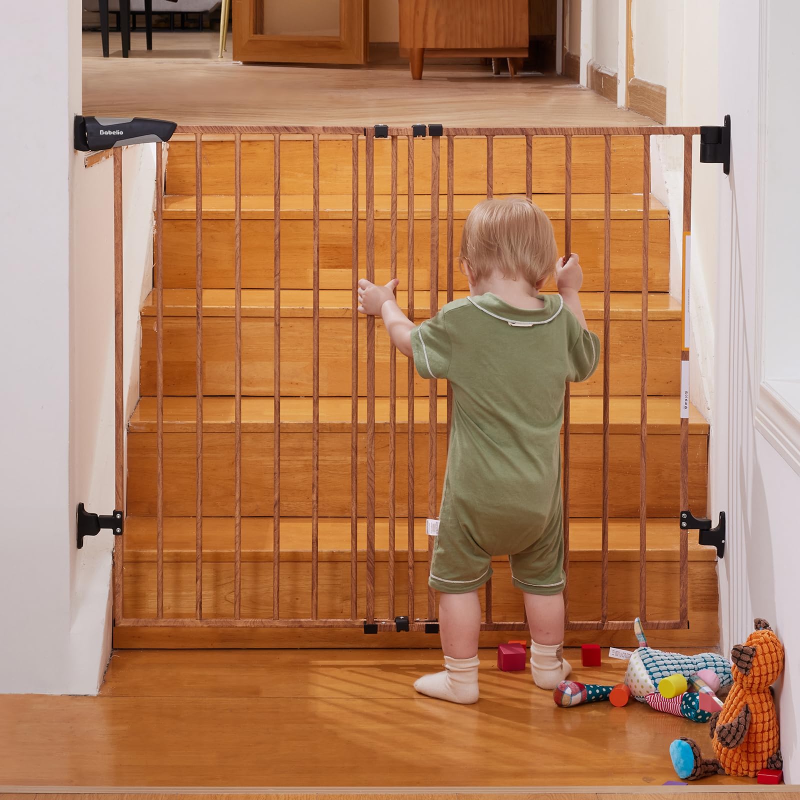 Babelio 34' Extra Tall Baby/Dog Gate With No Threshold Design Walk Thru Door, 26-43' Auto Close Safety Gate For Babies, Elders And Pets, Fits Doorways, Stairs, And Entryways, Brown Wood Pattern
