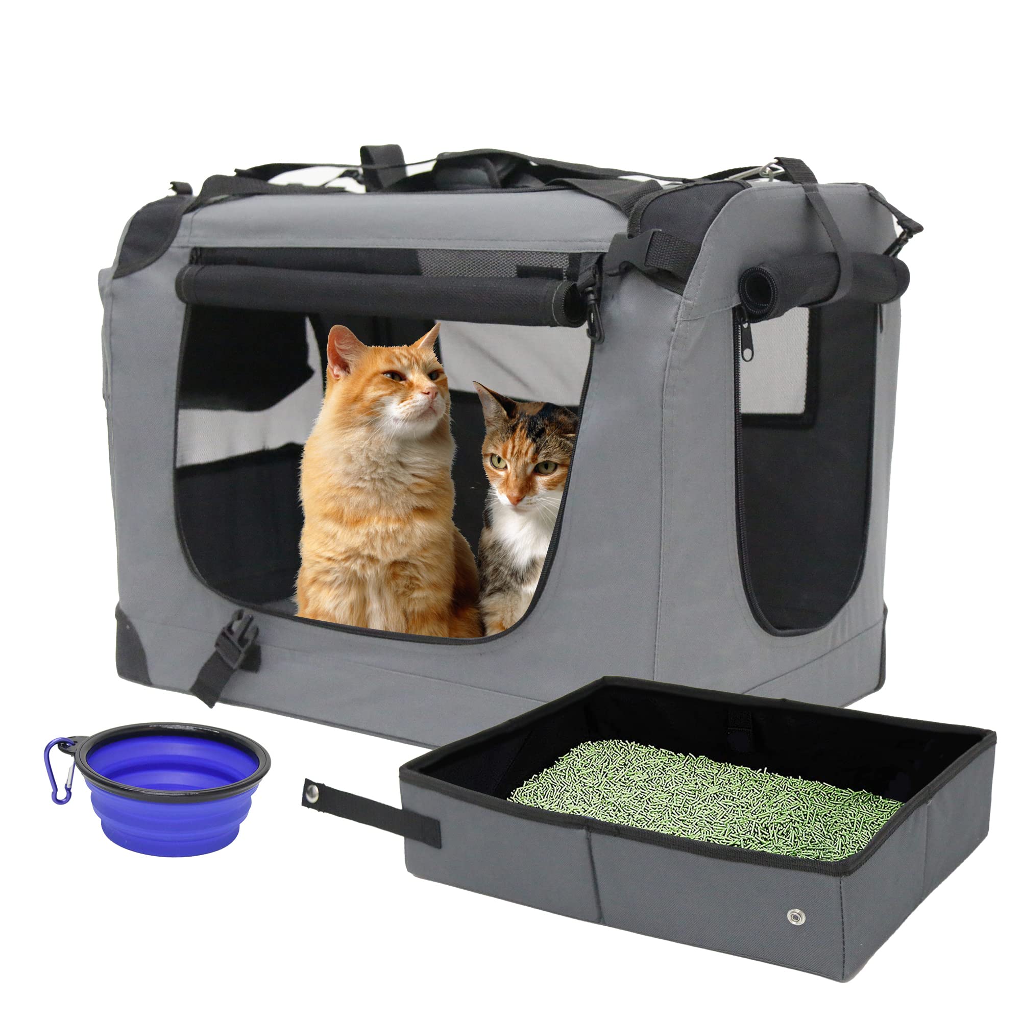 Prutapet Large Cat Carrier 24''X16.5''X16.5'' Soft-Sided Portable Pet Crate For Car Traveling With Collapsible Litter Box And Bo