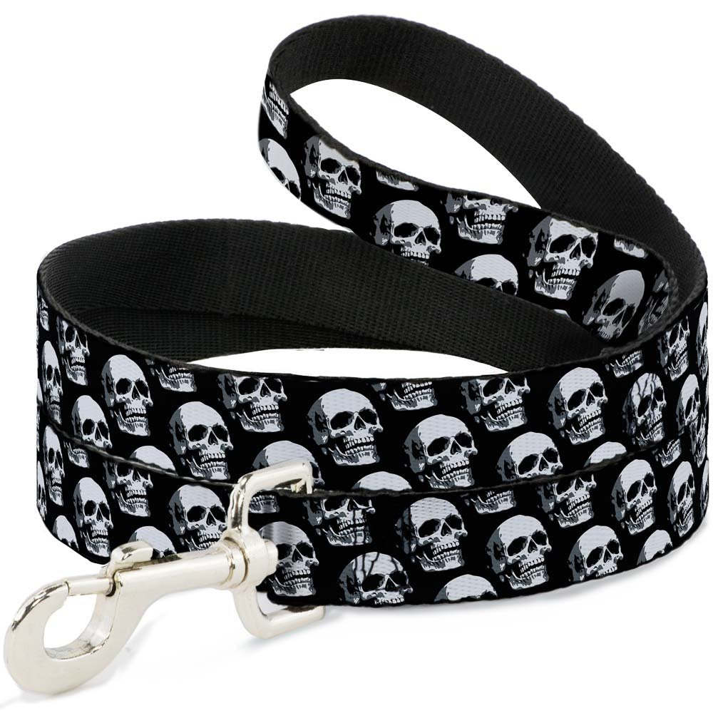 Buckle-Down Pet Leash - 3-D Skulls Repeat Black/Grays/White - 4 Feet Long - 1.5 Wide