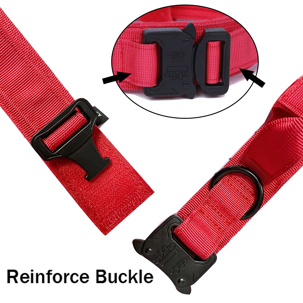 Tactical Dog Collar And Leash Set Tactical Dog Collar With Handle Bungee Leash Adjustable Military Training Nylon Collar Dog Training Collar Leash Set With Control Handleand Metal Buckle (Red L