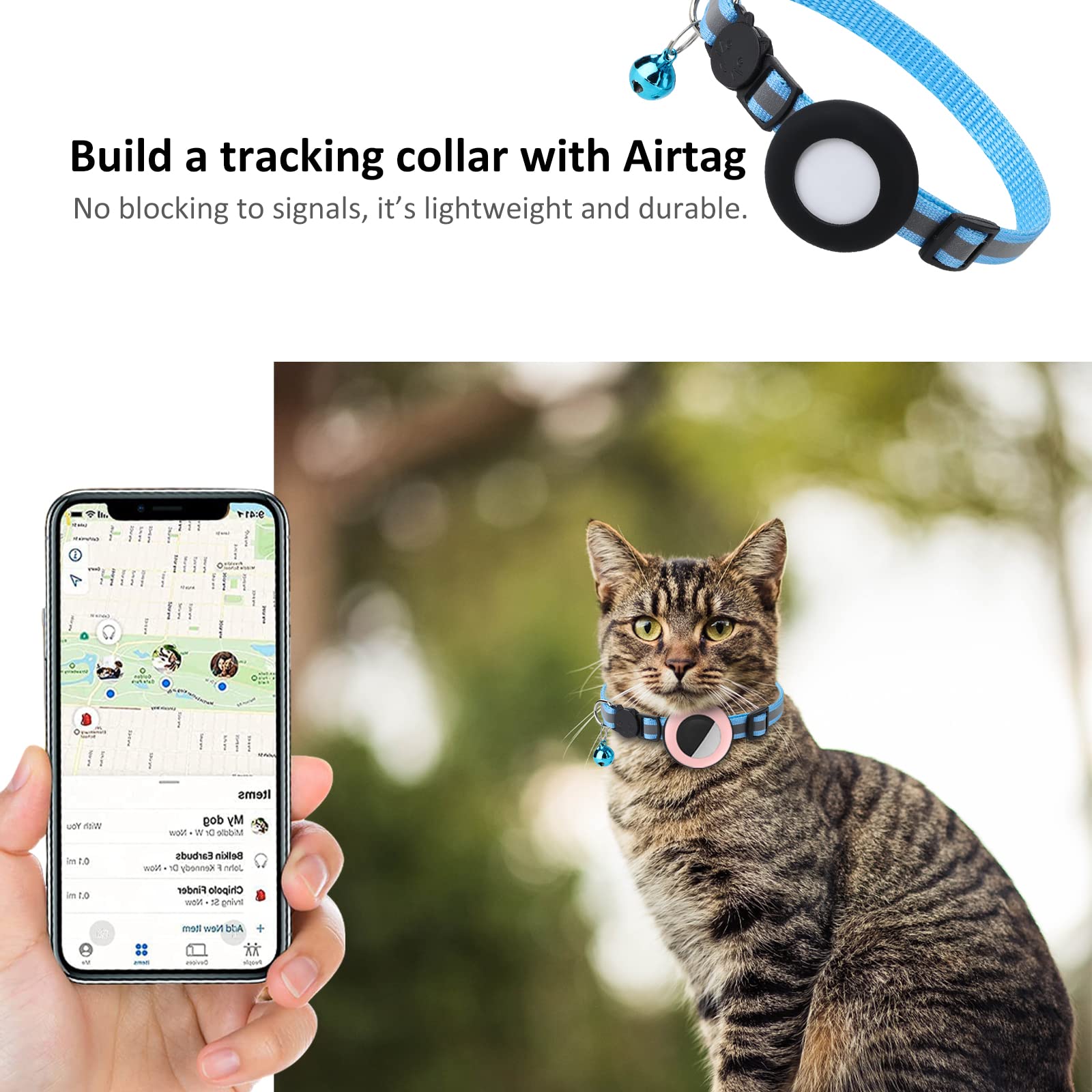2022 Airtag Cat Collar Holder, Small Air Tag Cat Collar Holder Compatible With Apple Airtag Gps Tracker, 2Pack Waterproof Case Cover For Cat Dog Pet Collar Within 3/8 Inch (Pink&White)