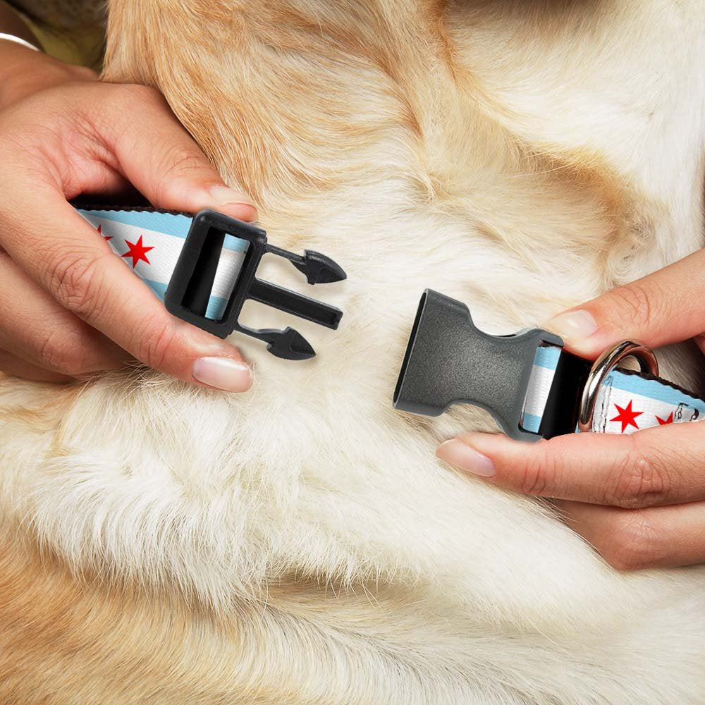 Buckle-Down Plastic Clip Collar - Chicago Flags/Black - 1' Wide - Fits 15-26' Neck - Large