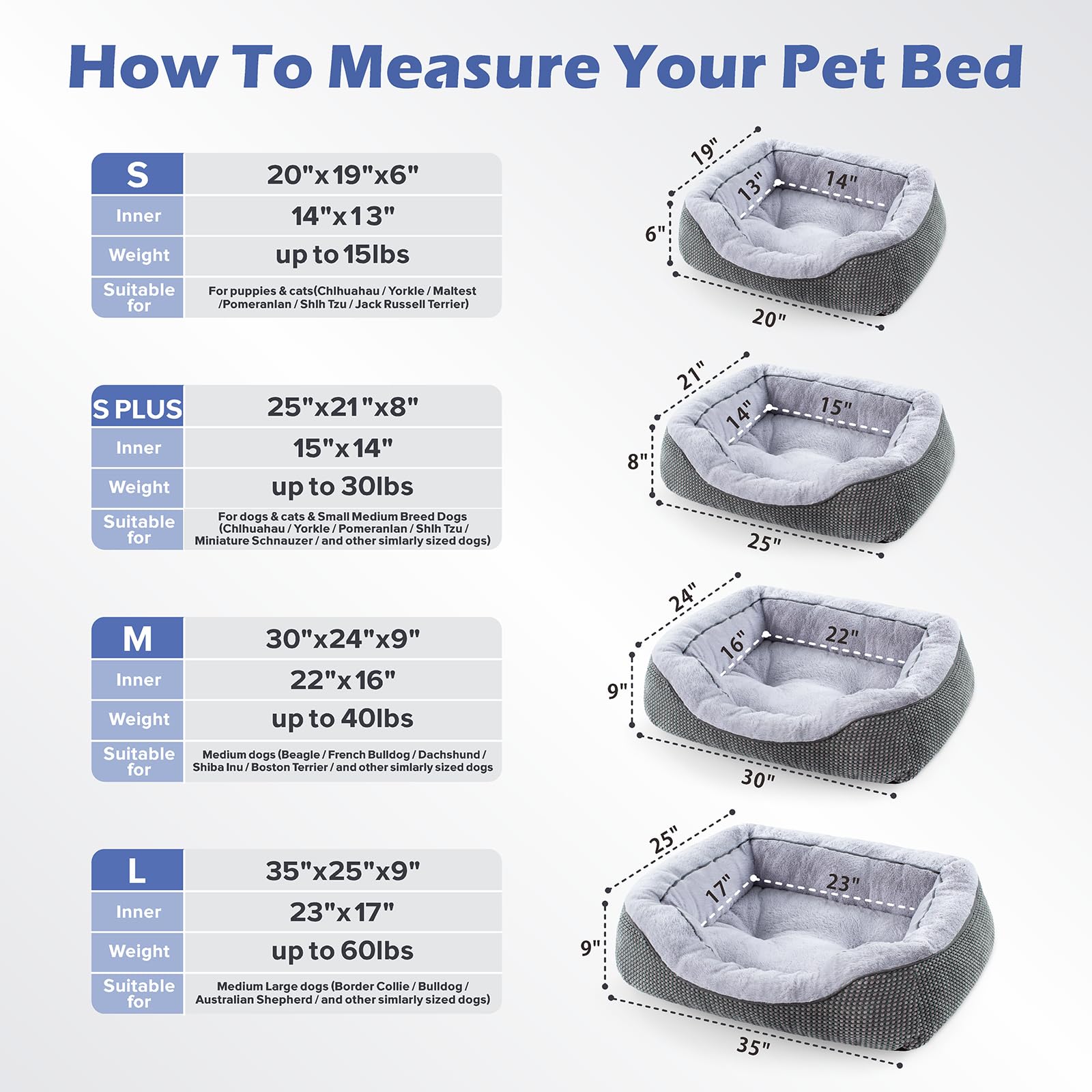 INVENHO Dog Bed - Washable Orthopedic Calming Pet Bed for Small Dogs, Anti-Slip Bottom, Grey, 25"x21"x8"
