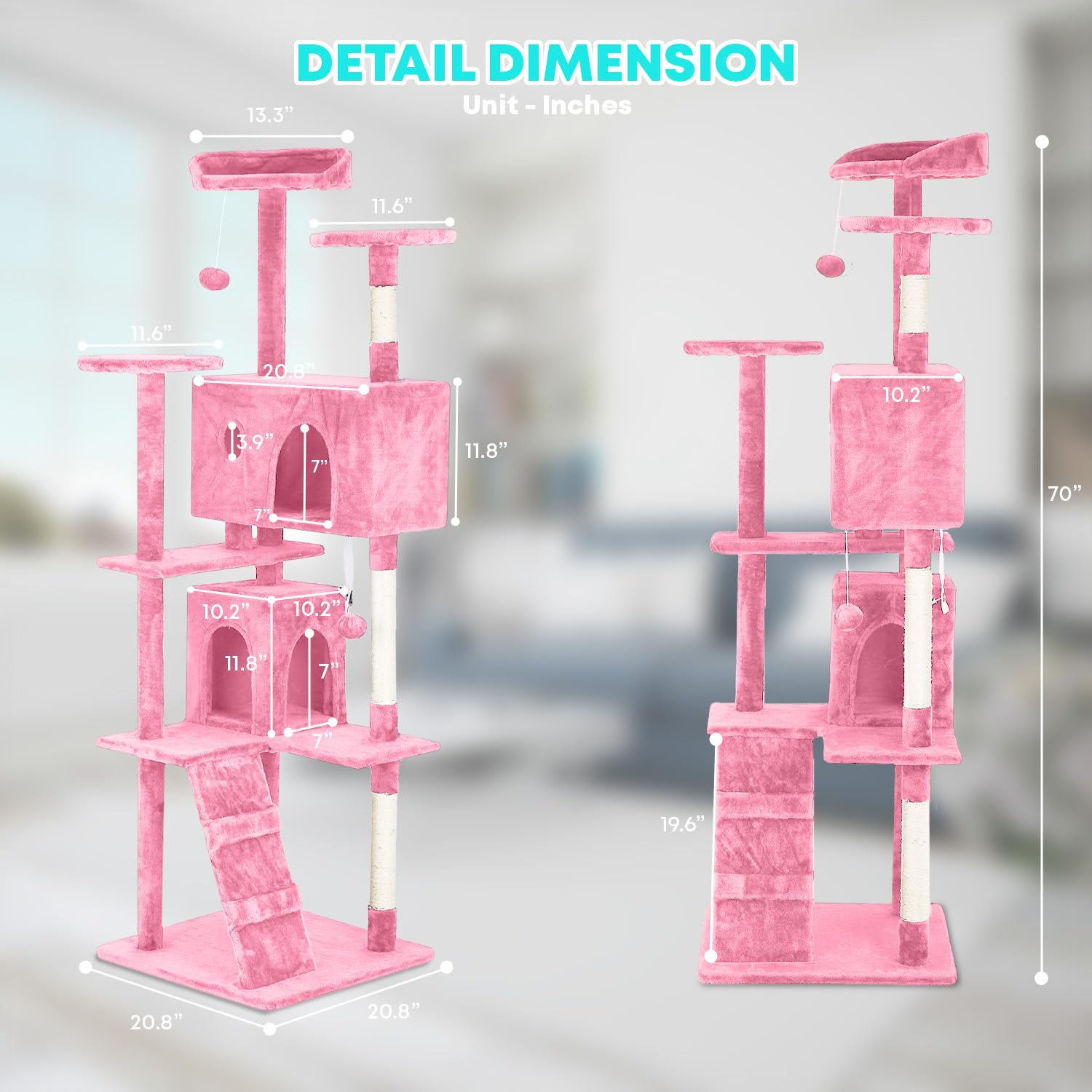 Fdw Cat Tree 70In Cat Tower Multi-Level Durable Cat Scratching Post & Cozy Fun Cat Jumping Platform Space Saving Cat Condo Pet Play House For Indoor Cats,Pink