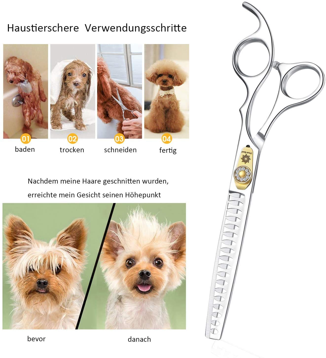 Dream Reach Dog Grooming Scissors Kit - JP-440C Stainless Steel, 7 Inch Chunker Scissors for Cats and Dogs