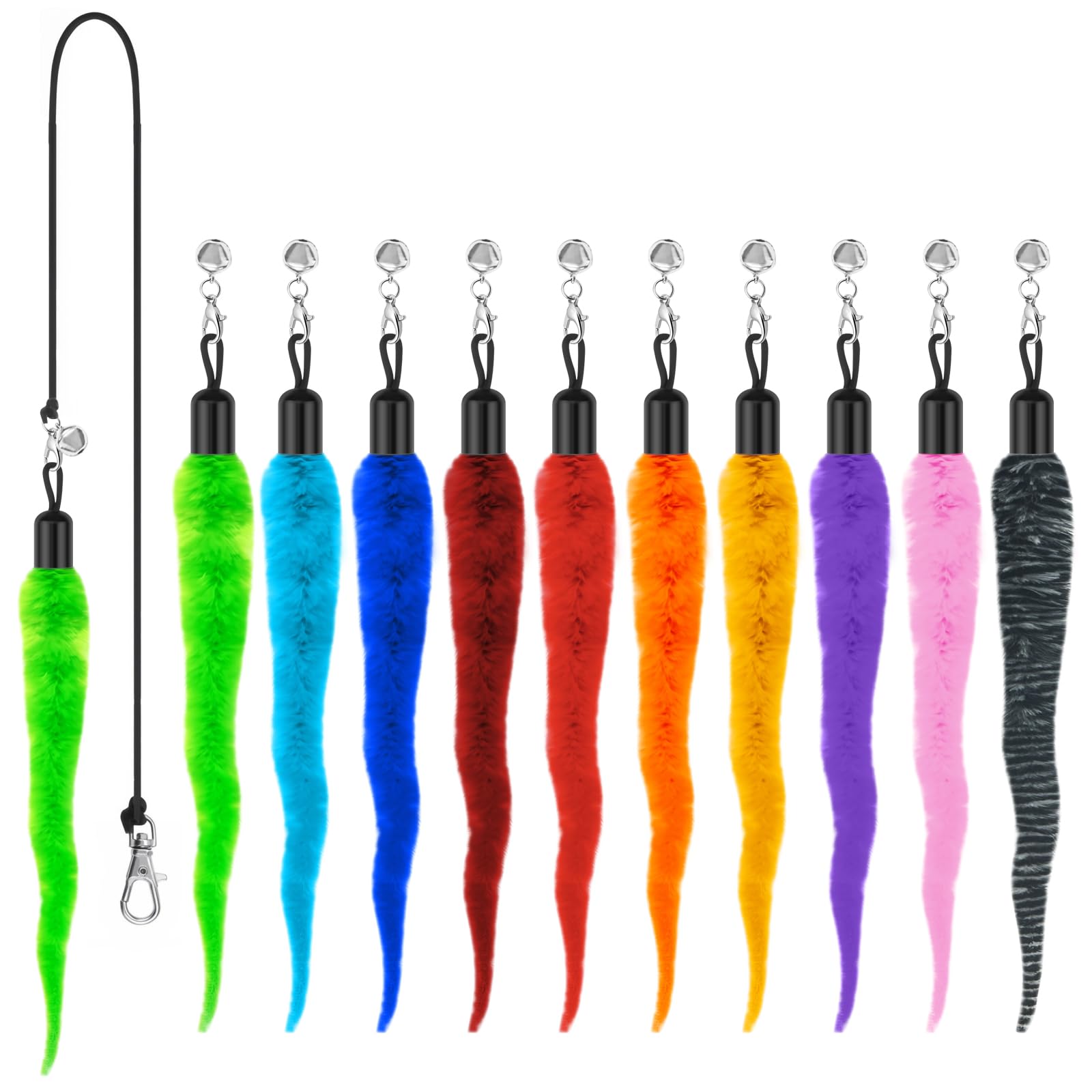 10PCS Cat Worm Toy, Cat Wand Attachment Fuzzy Worm Toys Refill with 1PCS Black String for Wand Replacement, Interactive Cats Kit