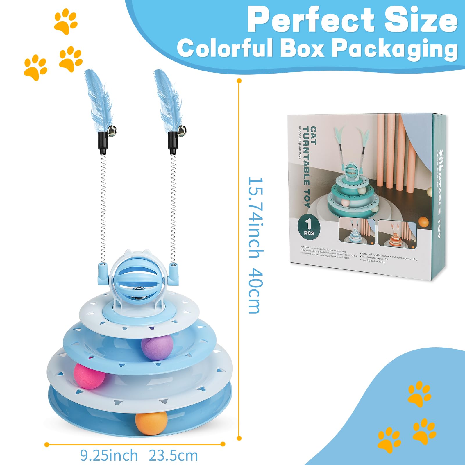 Goosheep Interactive Cat Toy - Puzzle Ball with 2 Cat-Tease, Blue