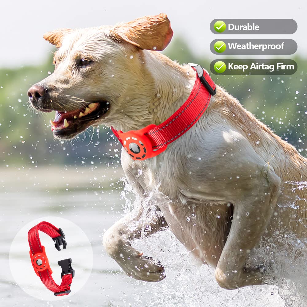 Konity Reflective Airtag Dog Collar, Compatible With Apple Airtag 2021, Nylon Pet Cat Puppy Collar With Silicone Airtag Holder For Small, Medium, Large, And Extra Large Dogs