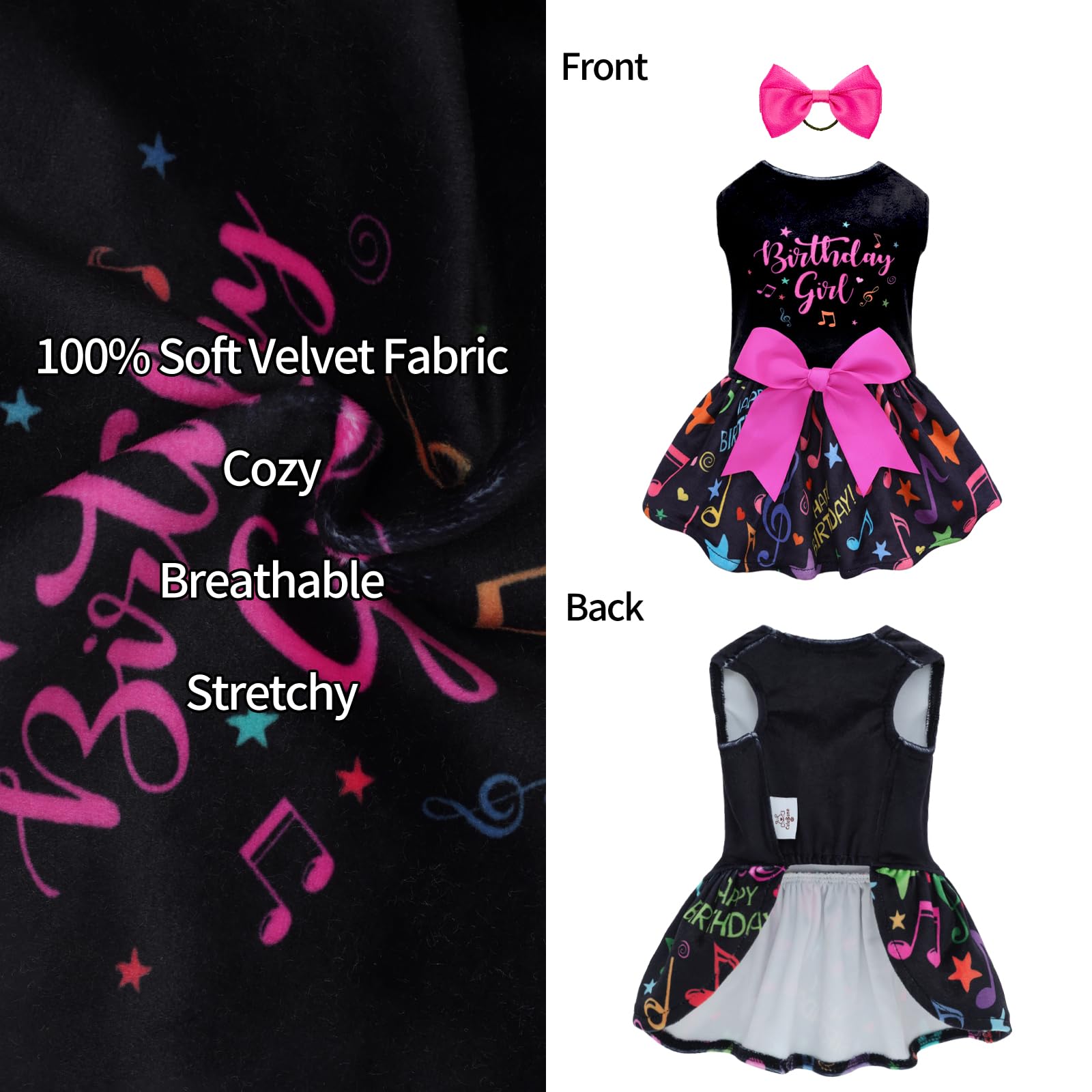 Cutebone Birthday Dog Dresses Velvet Holiday Small Dogs Clothes Onesie Pet Apparel Girl Puppy Skirt With Bow Hair Rope Cva50M-D