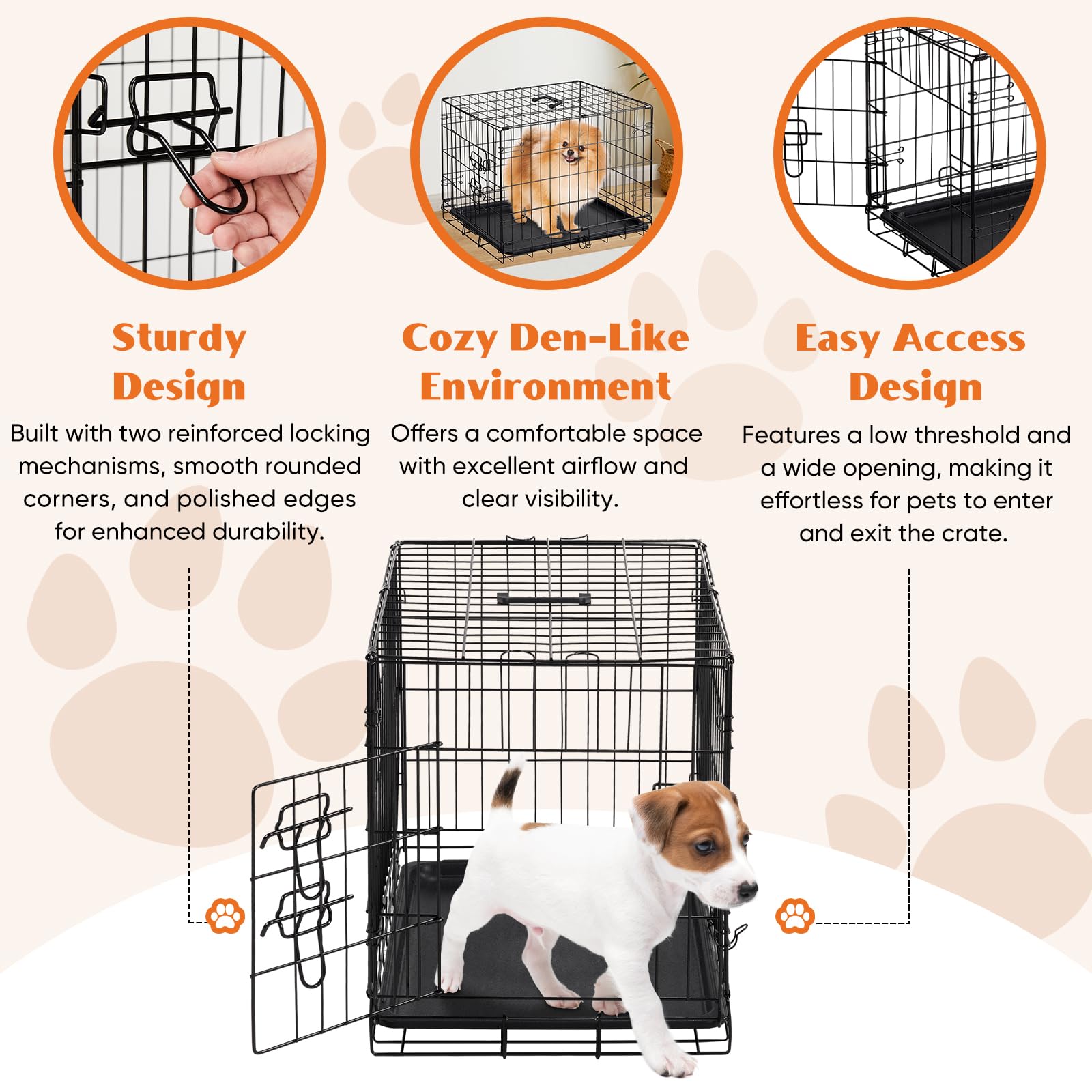 Sweetcrispy Metal Dog Crate, 30" Single Door Pet Kennel, Foldable, Black, Removable Tray, Ideal for Small Dogs & Travel