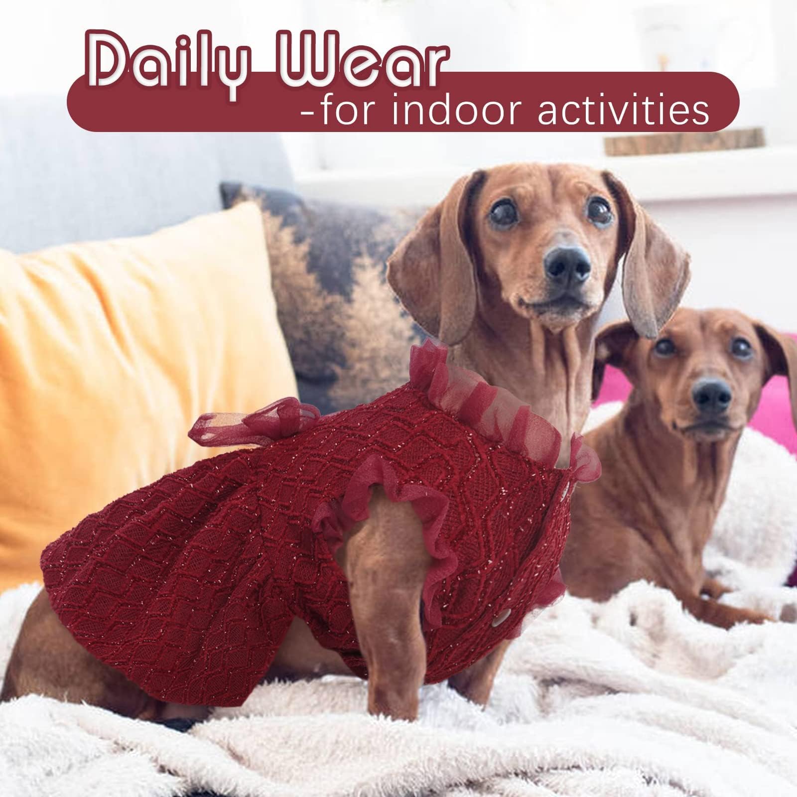 Kuoser Dog Dress, Dog Dresses For Medium Dogs, Cute Puppy Dress With Bow-Knot Girl Princess Dog Tutu Dress Costume Pet Outfit Cat Clothes For Birthday Party Christmas Wedding, Red Medium