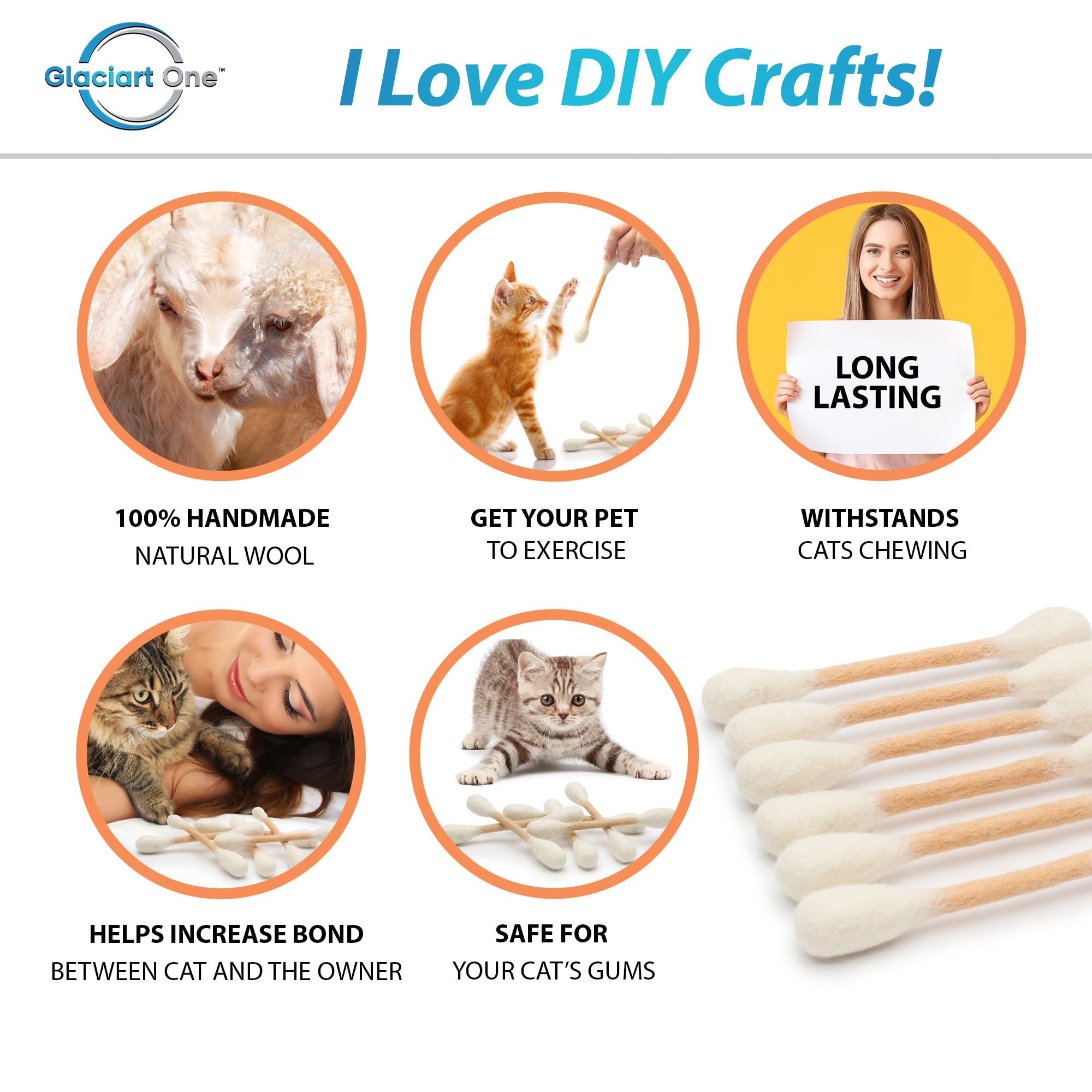 Glaciart One Swabs Cat Toys With Catnip - 6 Pk | Durable For Chew, Cute Cat Toys Interactive Kitty For Boredom, Exercise, & Play
