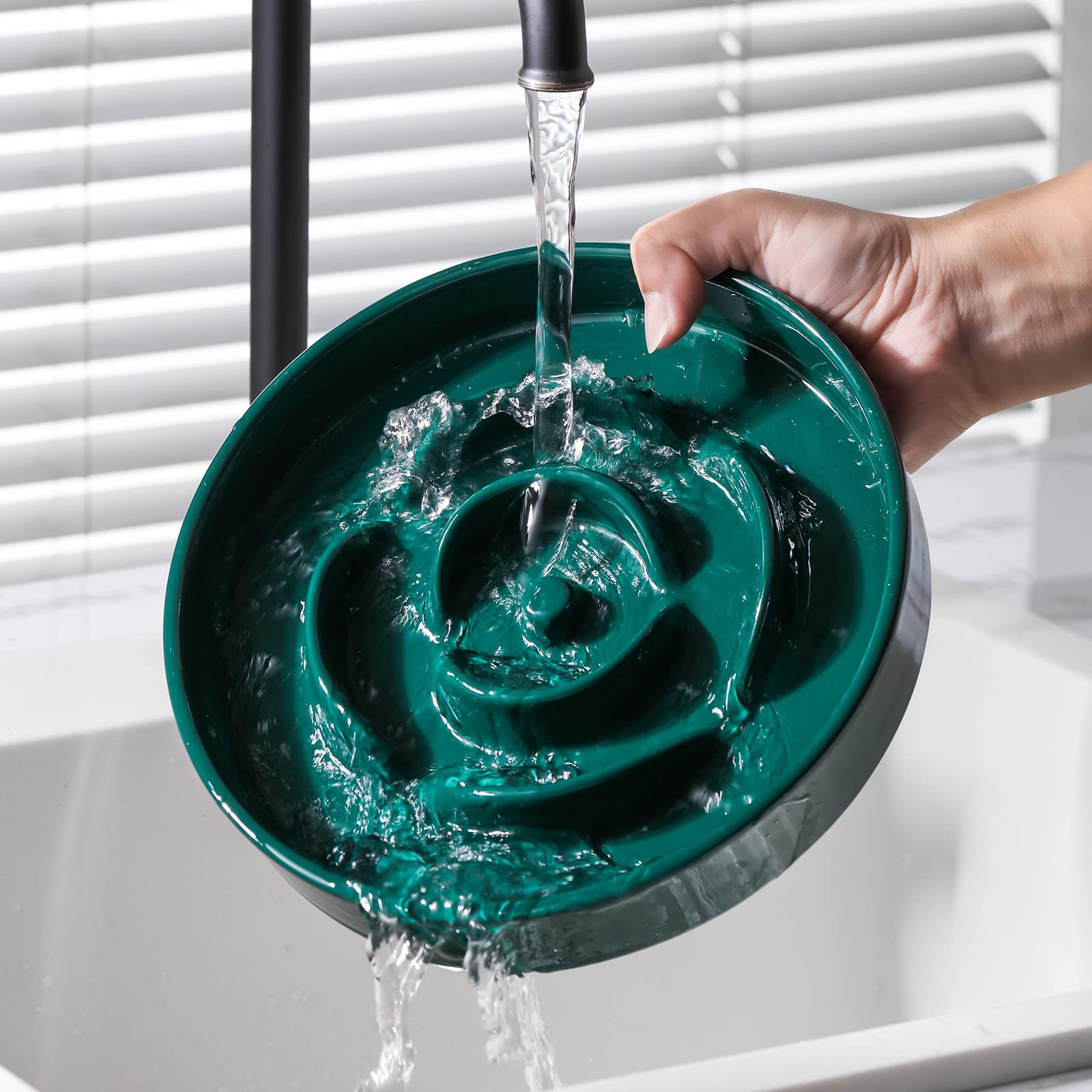 8.66 in Green Ceramic Slow Feeder Dog Bowl for Medium and Large Breed,Pet Feeding Dog Food Water Dish Heavy Weighted,Puppy Bowl