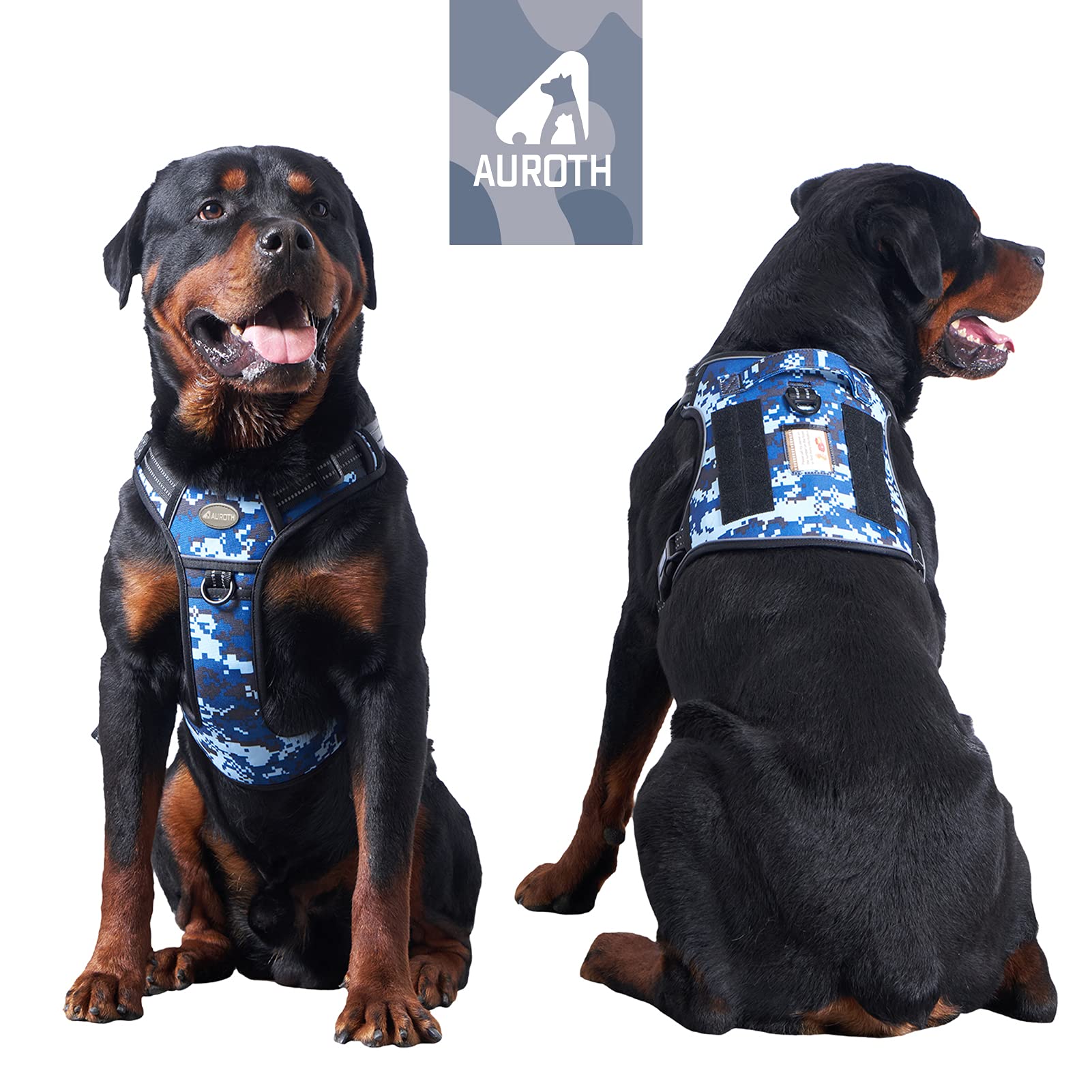 Auroth Tactical Dog Training Harness No Pulling Front Clip Leash Adhesion Reflective K9 Pet Working Vest Easy Control For Small Medium Large Dogs Blue Camo L