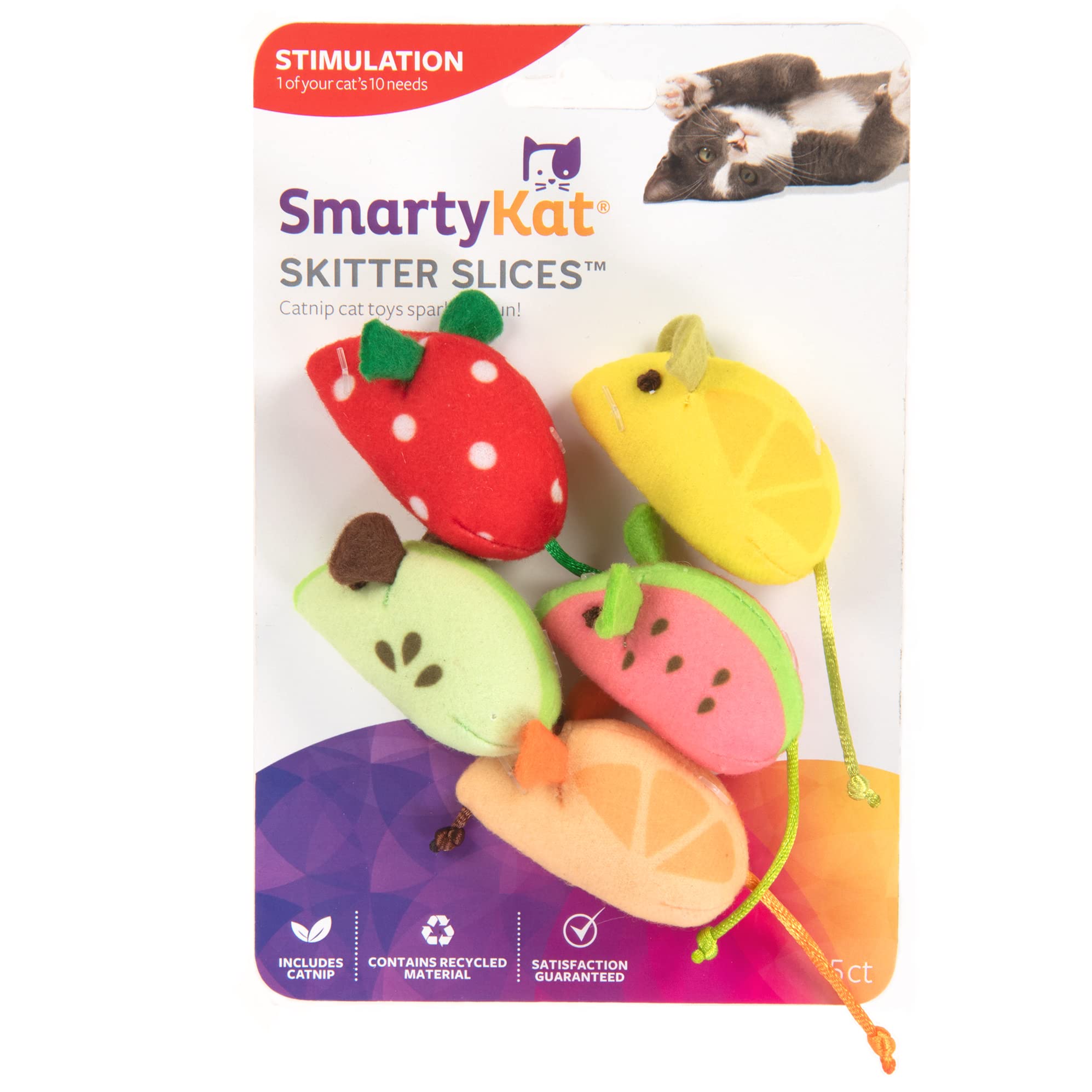 Smartykat (5 Count Skitter Slices Plush Catnip Cat Toys - Multi Color, 5 Count (32154)