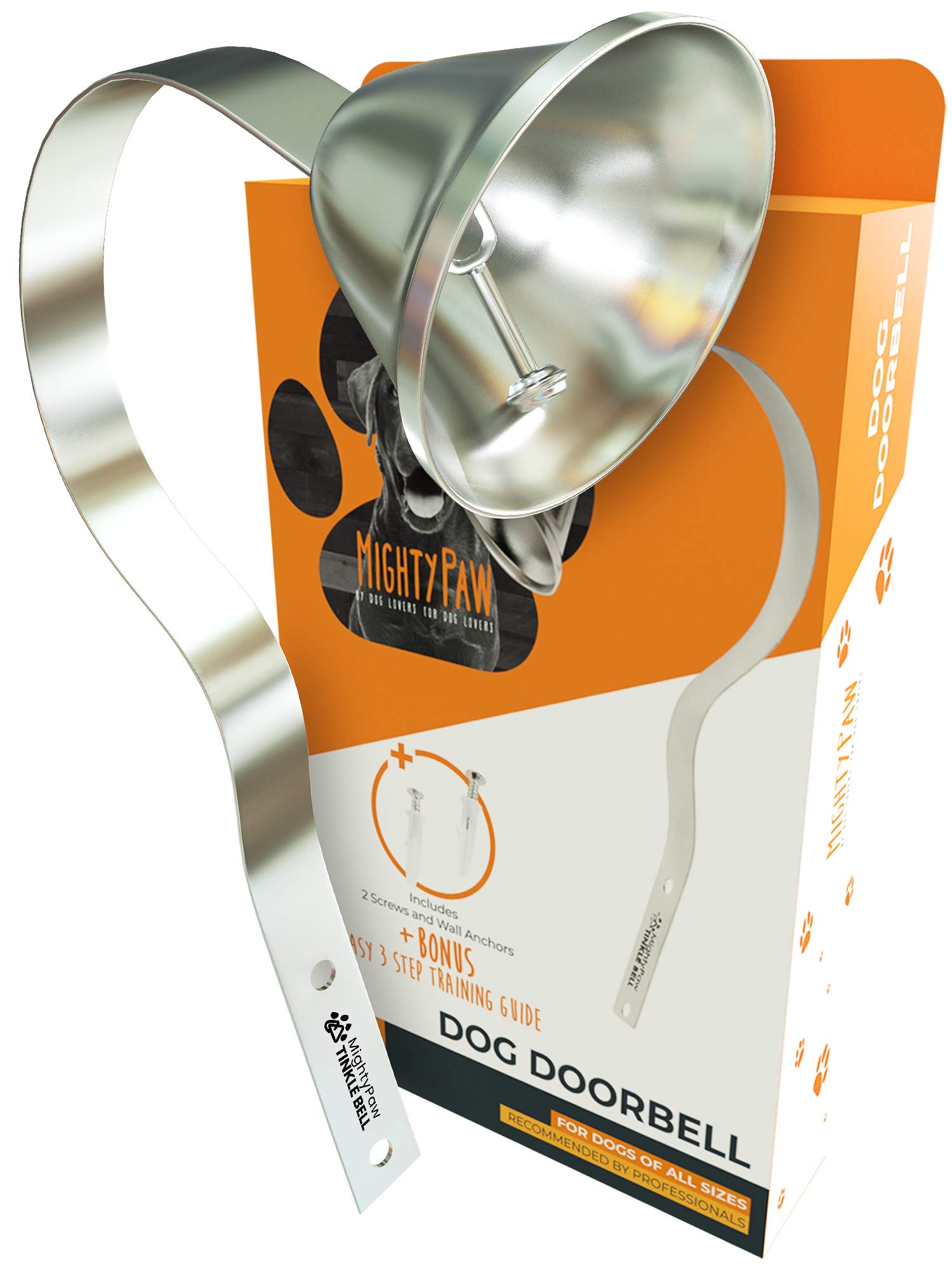 Mighty Paw Metal Dog Doorbell - Durable Bell Big Dog - Optimized Sound - Includes Doggy Doorbell Training Tips - Durable Sleek Silver Bell - Puppy Supplies - Pet Potty Training