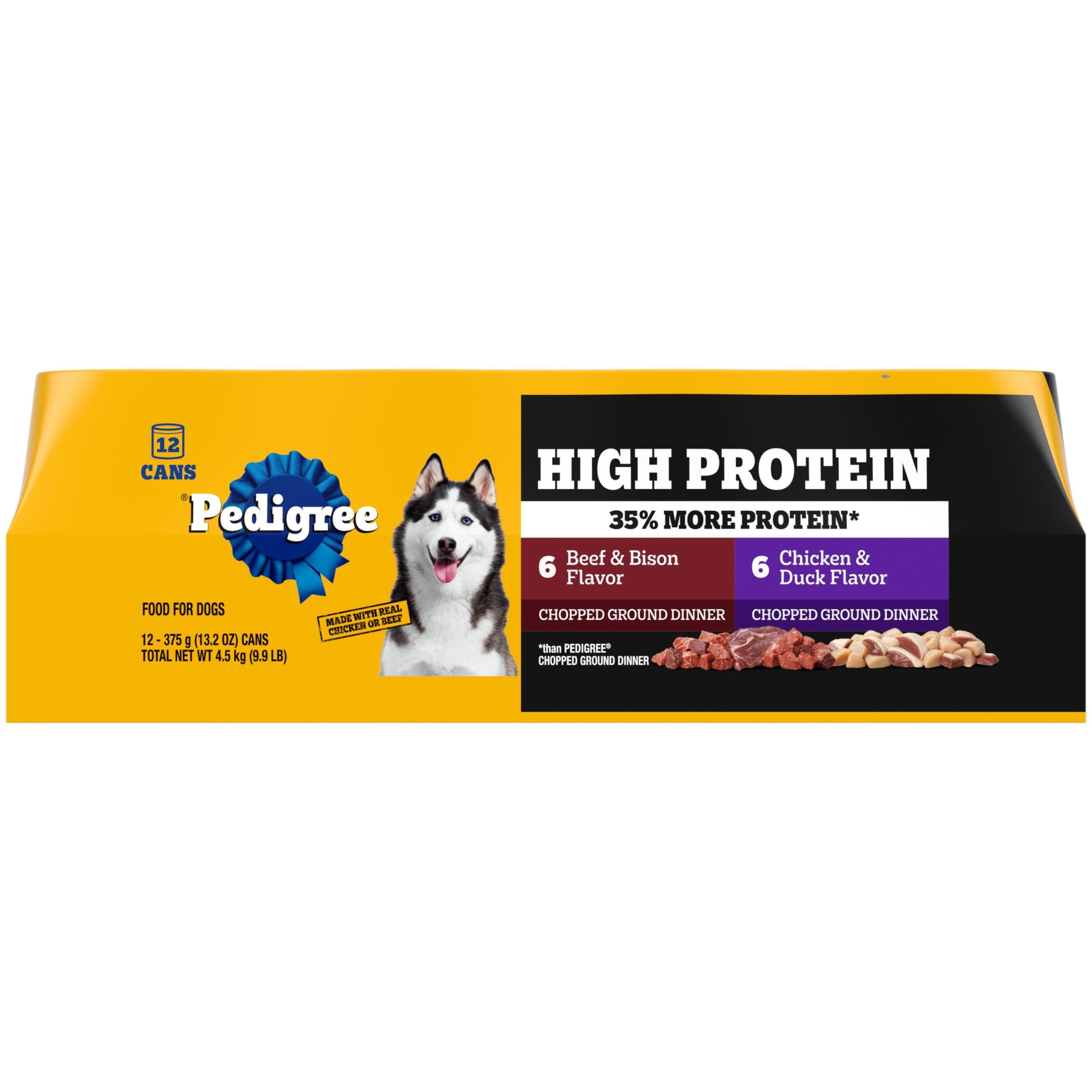 Pedigree High Protein Wet Dog Food, Chicken Duck & Beef Bison Flavors Multipack 13.2 oz. Cans (12 Count, Pack of 1)