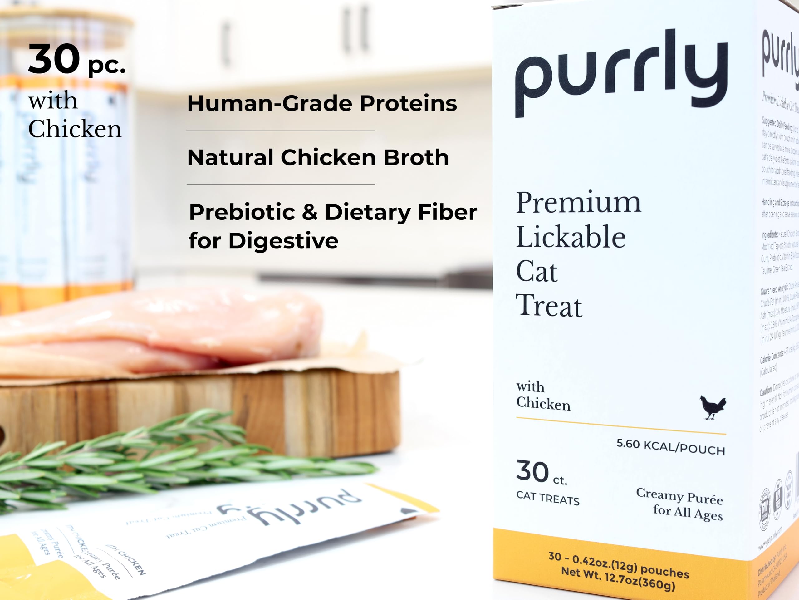 Purrly Lickable Wet Cat Treats Creamy Pur  e Human-Grade Chicken Breast with Prebiotic and Dietary Fiber for Digestive Health (3