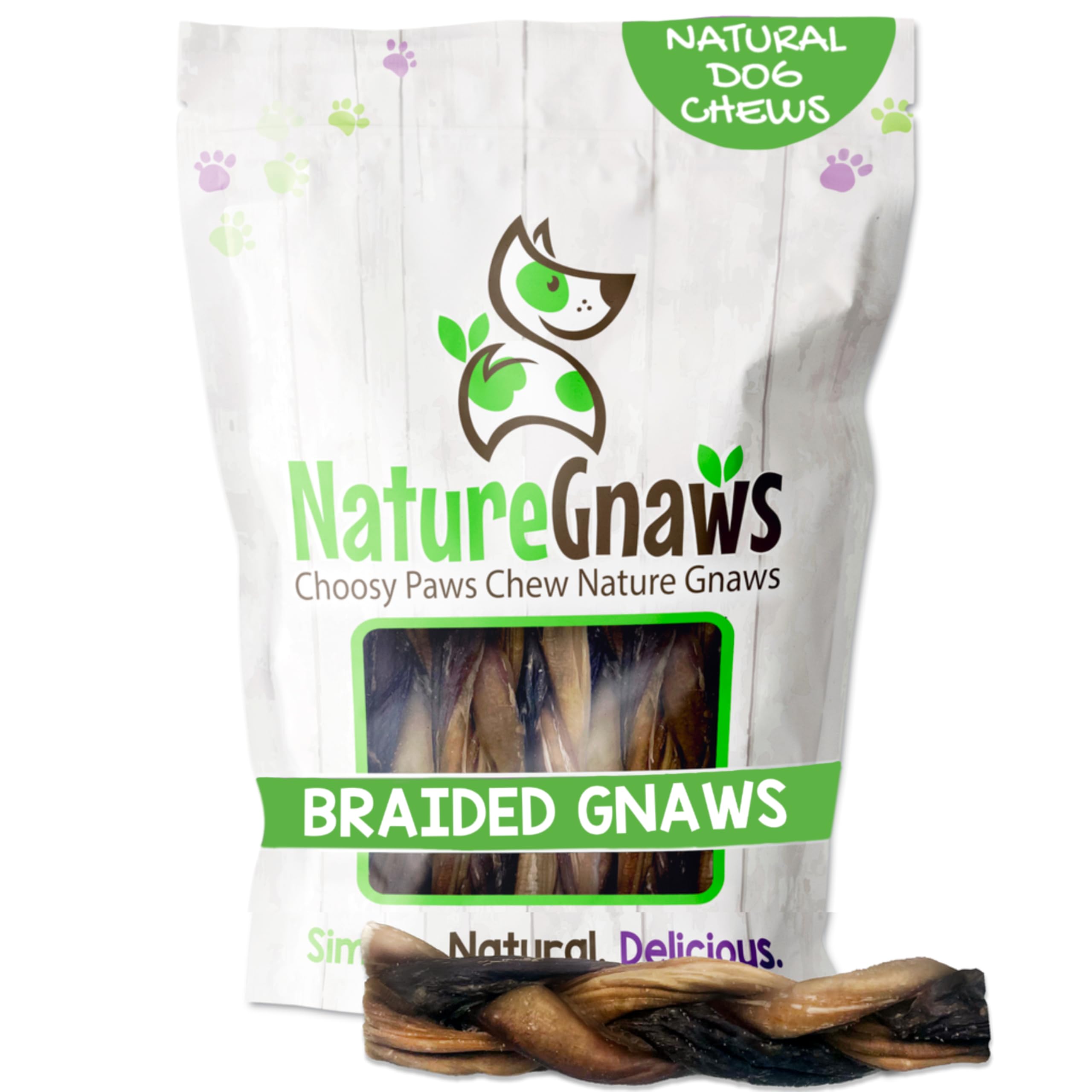 Nature Gnaws Braided Gnaws for Dogs 5-6 (3 Count) - Long Lasting for Small and Medium Dogs - Natural Beef Bully Stick Combo Brai