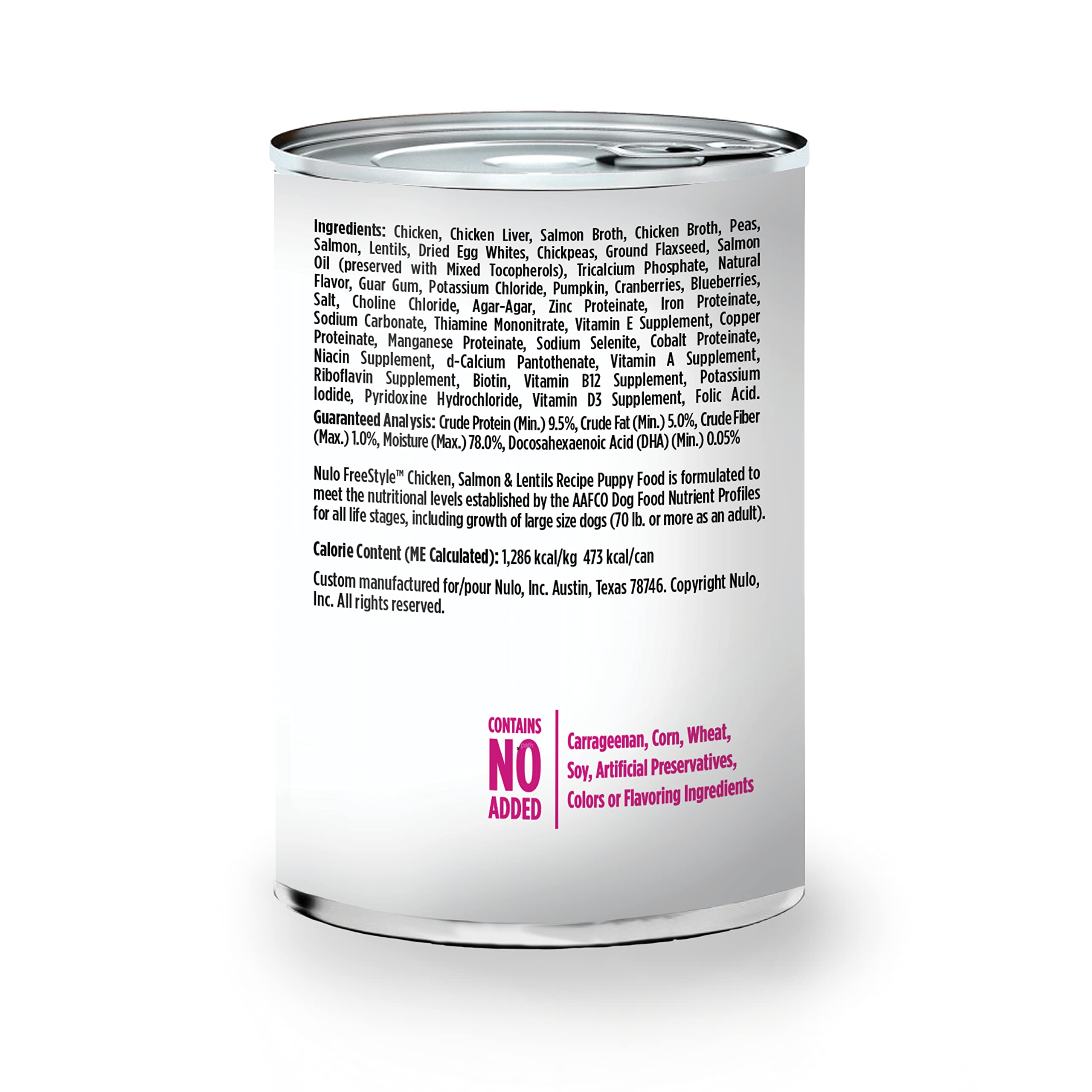 Nulo Grain-Free Chicken, Salmon, & Lentils Recipe Wet Canned Dog Food for Puppies, 13 Ounce, 12 Cans
