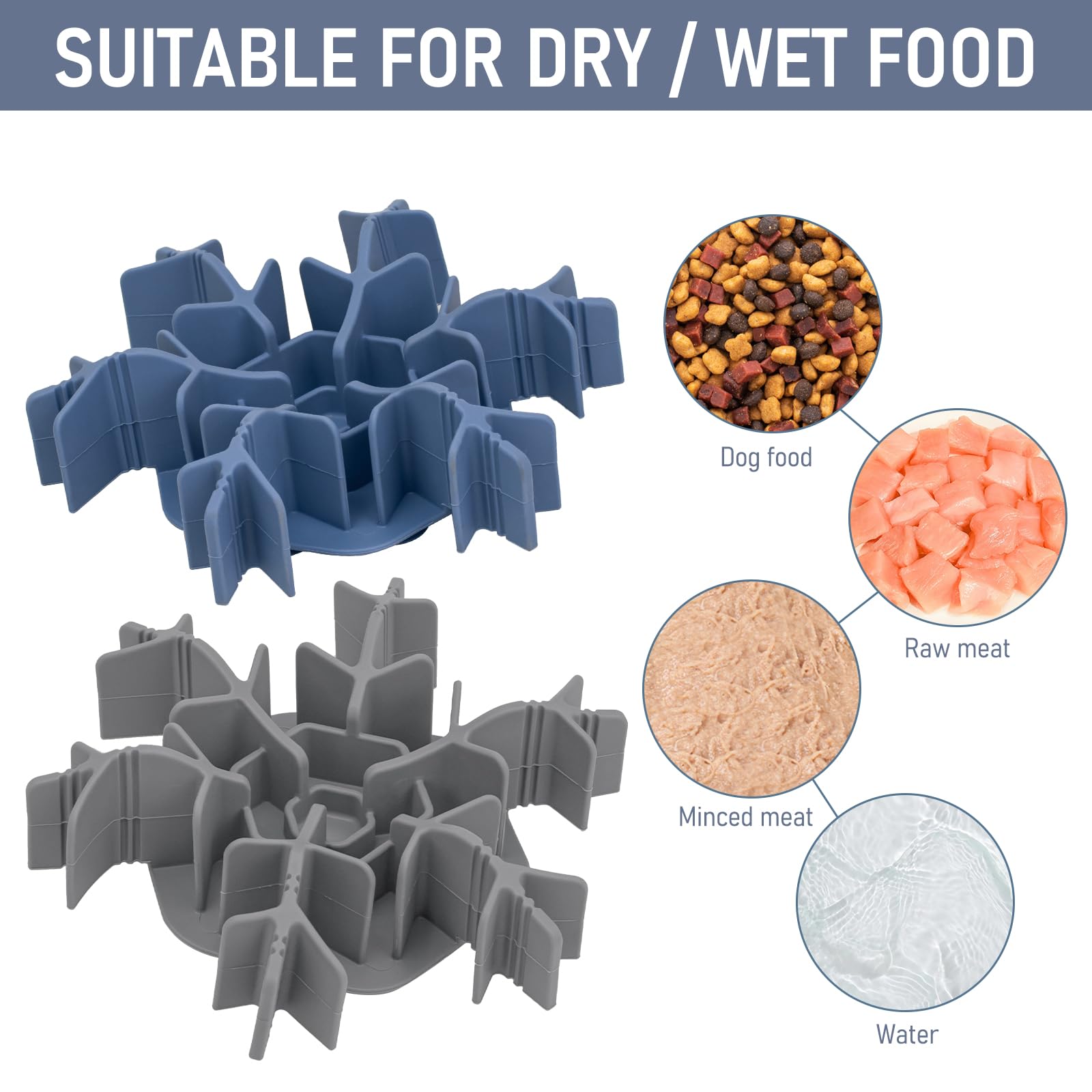 Slow Feeder Insert For Dog Bowl With Upgraded Large Suction Cups, Anti Slip Cuttable Anti-Chocking Snow Slow Feeding Healthy Eat