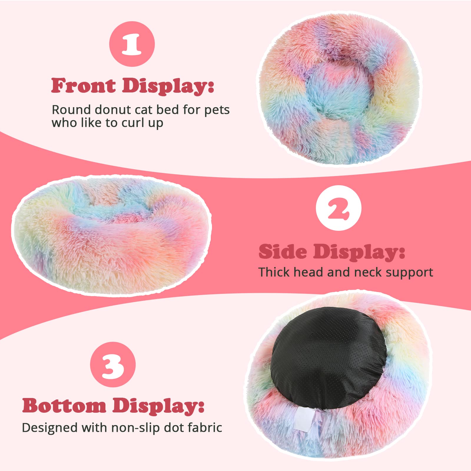 Jollyvogue Dog Beds, Calming Small Dog Bed, Anti-Anxiety Dog Bed For Small Dogs, Fluffy Donut Dog Bed, Cozy Dog Cat Cushion Bed For Small Medium Dogs (24')