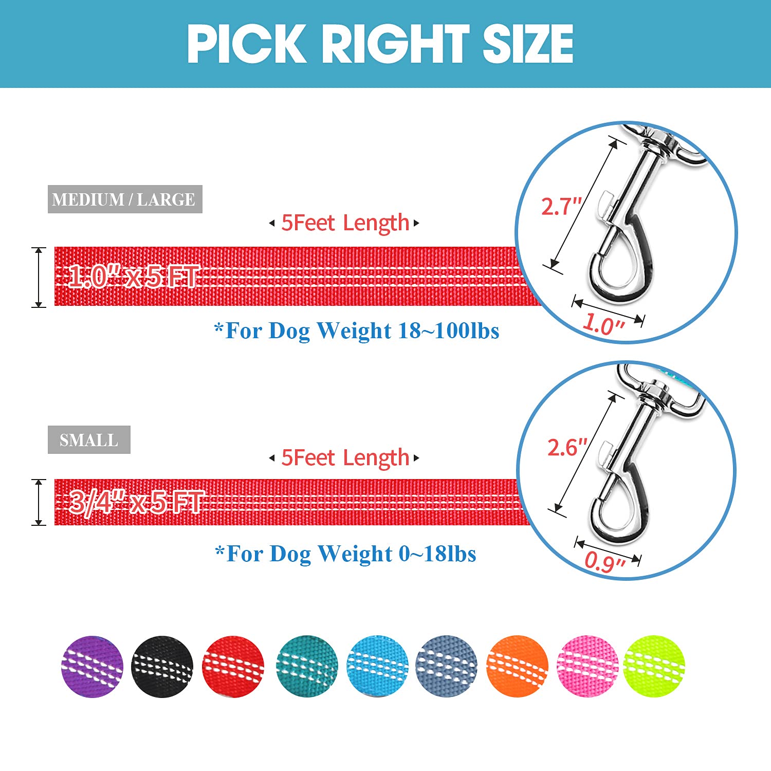 Baapet 5 Feet Nylon Dog Leash With Triple Reflective Threads And Comfortable Padded Handle For Walking, Training Lead Small Puppy, Medium And Large Dogs (3/4'' X 5 Ft, Red)