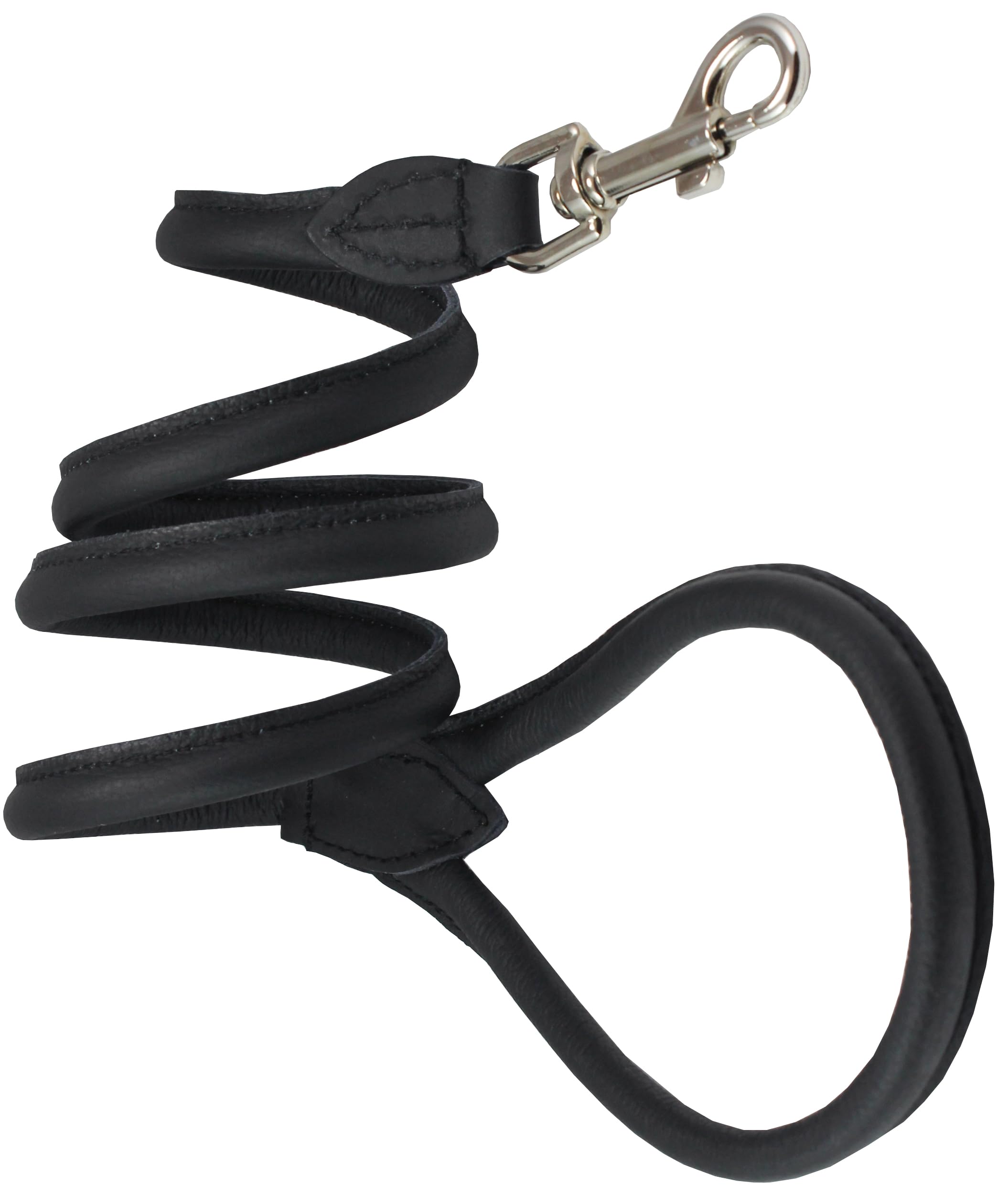 Dogs My Love 4Ft Long Round Genuine Rolled Leather Dog Leash Black (Small: 3/8')