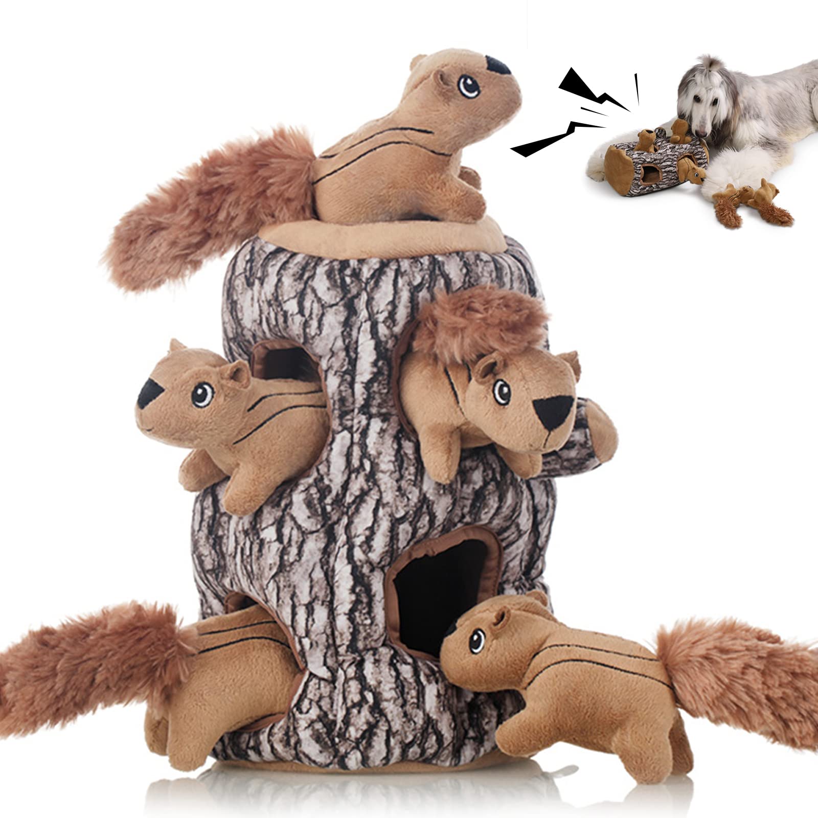 Laifug Hidden Squirrel Plush Dog Toy, Interactive Squeaky Dog Toy Hide And Seek, Xl