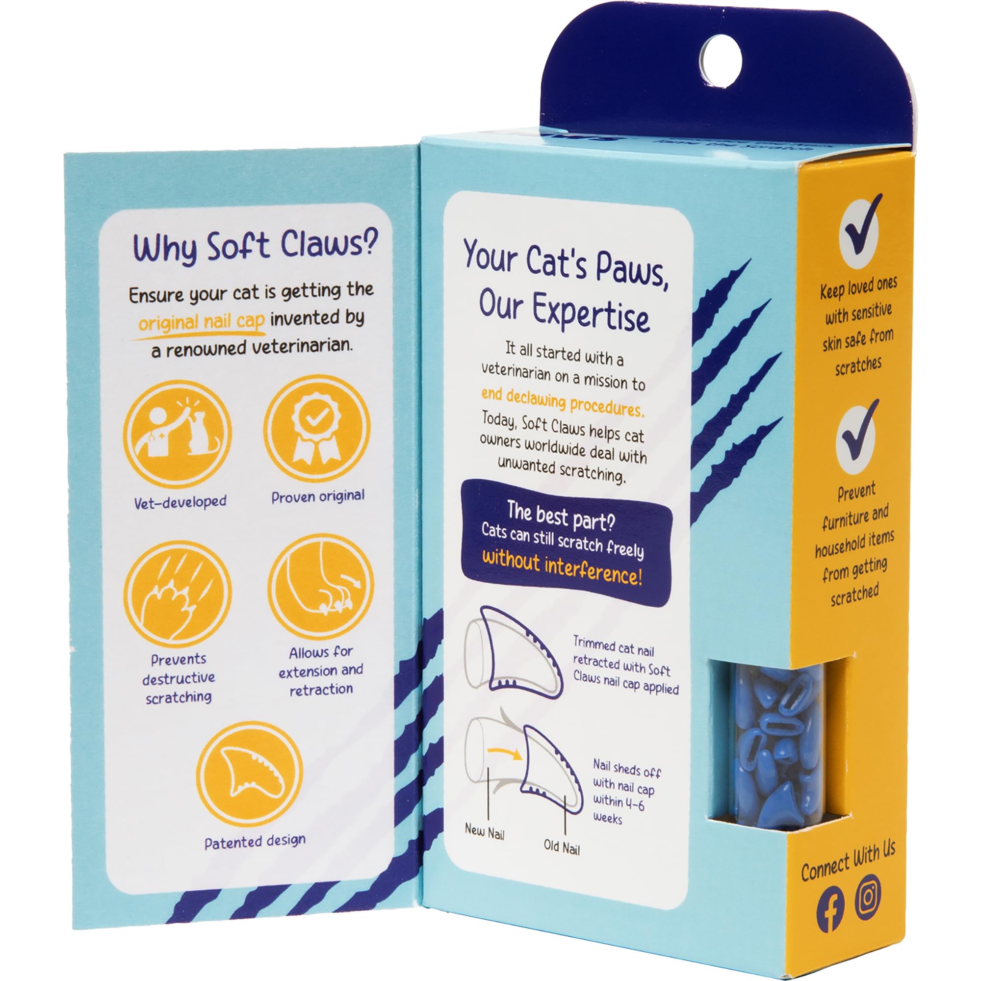 Soft Claws Safe Scratch-Free Solution for Cats - CLS (Cleat Lock System), Size: Large, Color: Blue
