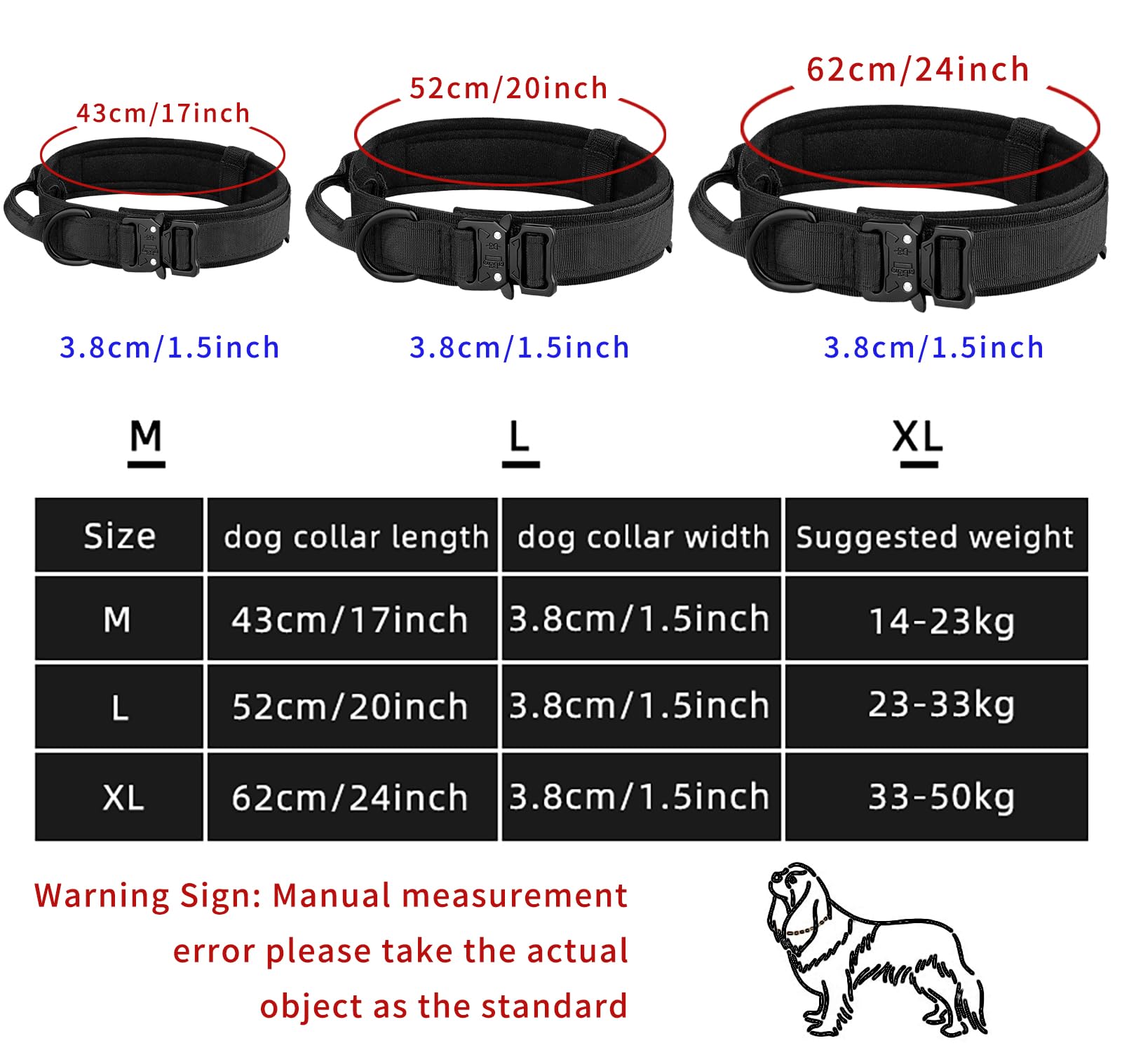 Tactical Dog Collar, Adjustable Nylon Dog Collar With Control Handle,Tactical Collar With Metal Buckle For Medium And Large Dogs