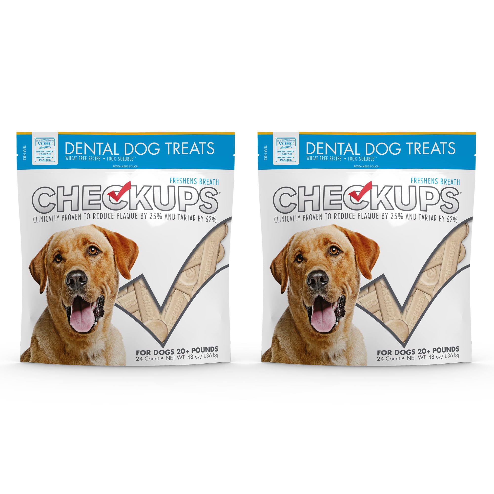 Checkups Dental Dog Treats for Oral Care, Fresh Breath & Plaque Control - 24 Treats, 48 oz. (2 Pack) - Delicious Chews for Happy
