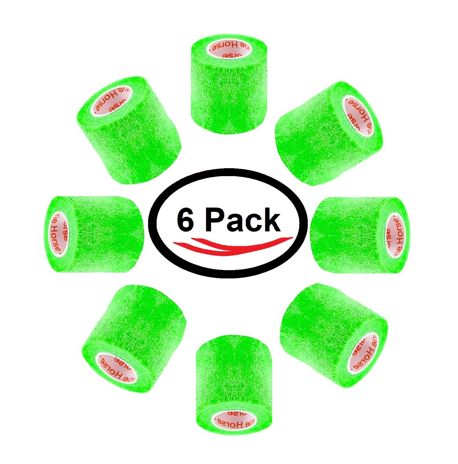2 Inch Vet Wrap Tape Bulk (Neon Green) (Pack of 6) Self Adhesive Adherent Adhering Flex Bandage Grip Roll for Dog Cat Pet Horse