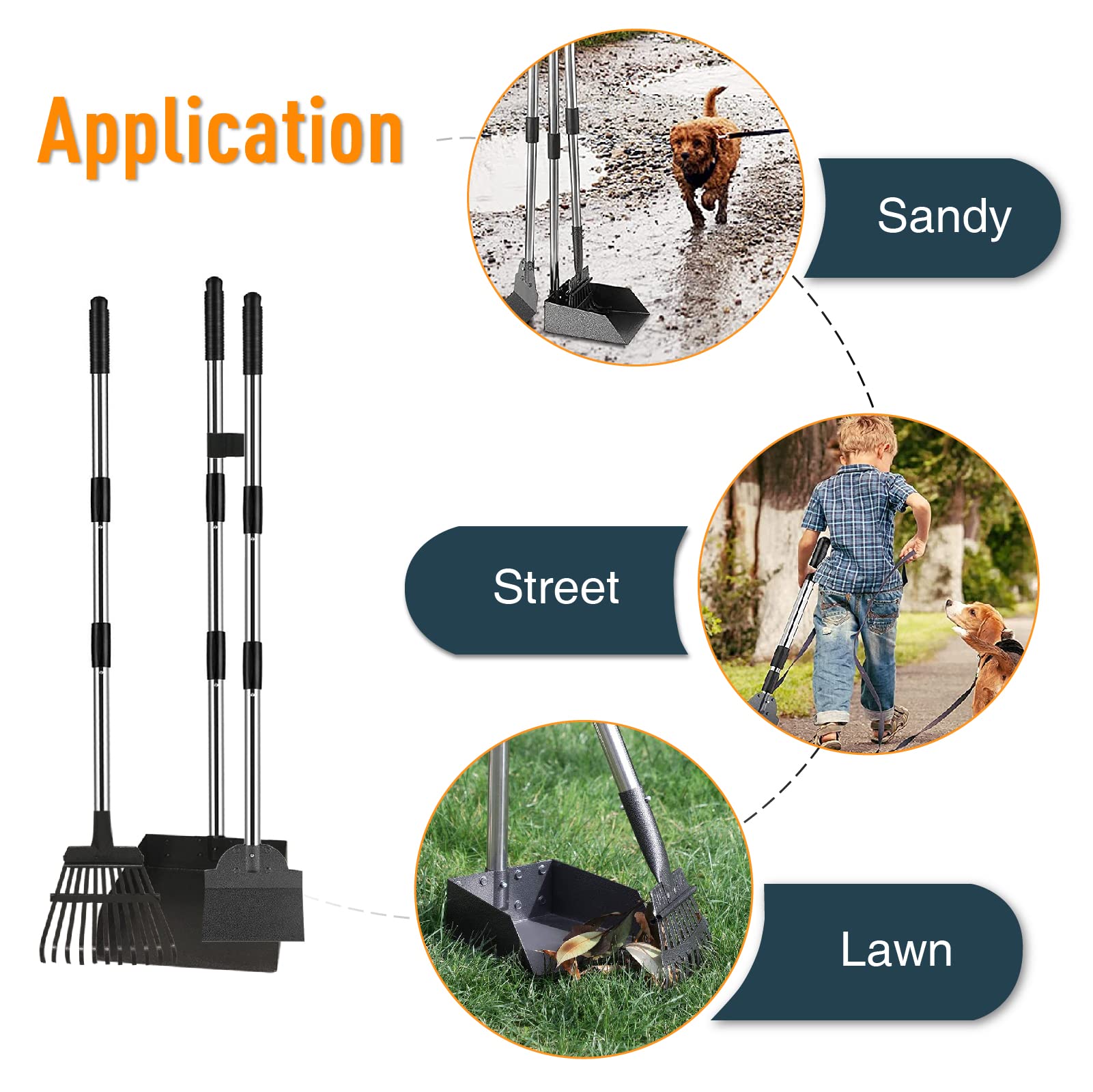 Sunlax Dog Pooper Scooper, Poop Scoop Set For Large Dogs Including Rake Spade Tray With Long Handle, Extra Large Picker- Easy To Wash
